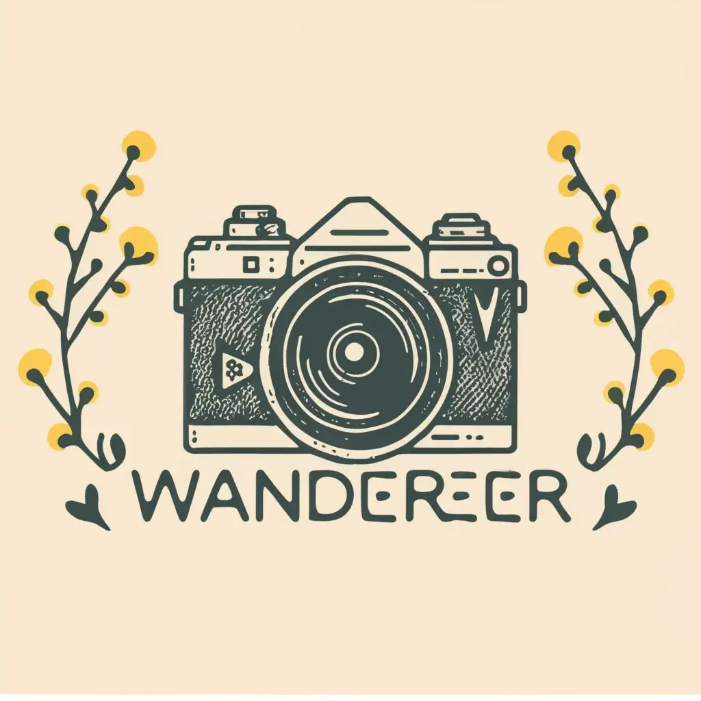 logo, camera, with the text "Wanderer", typography