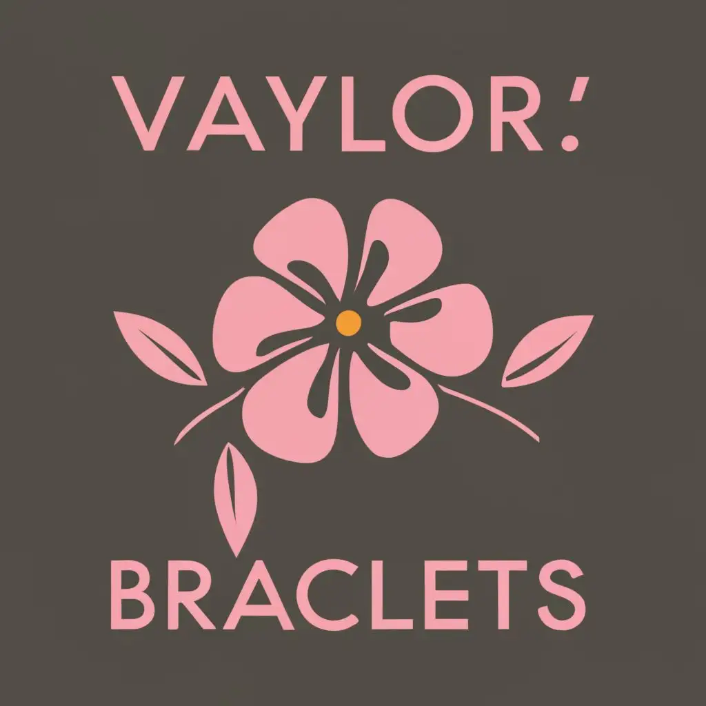 logo, a pink flower, with the text "vaylor braclets", typography