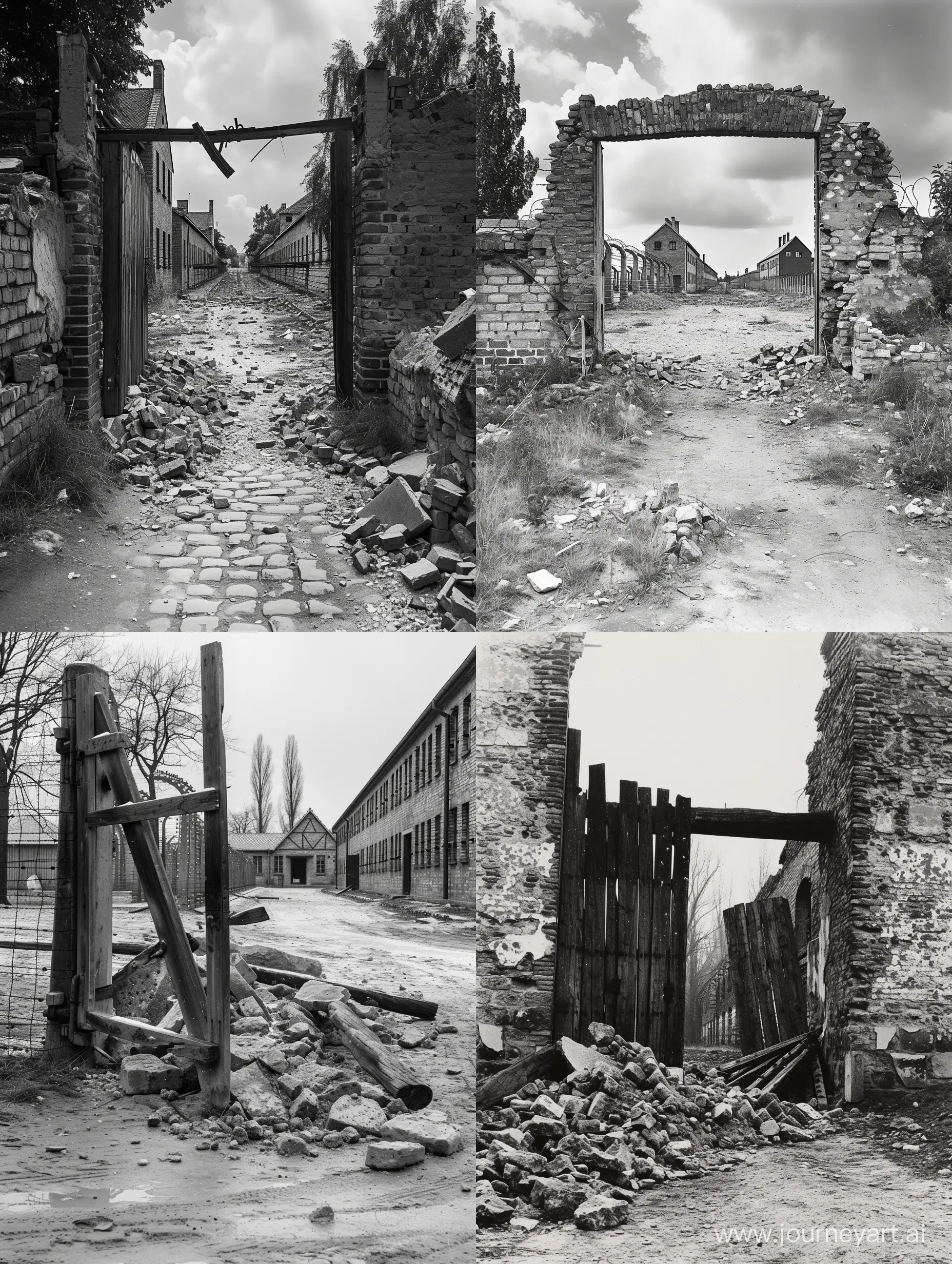 Demolished-Auschwitz-Gate-Symbol-of-Liberation-in-Black-and-White