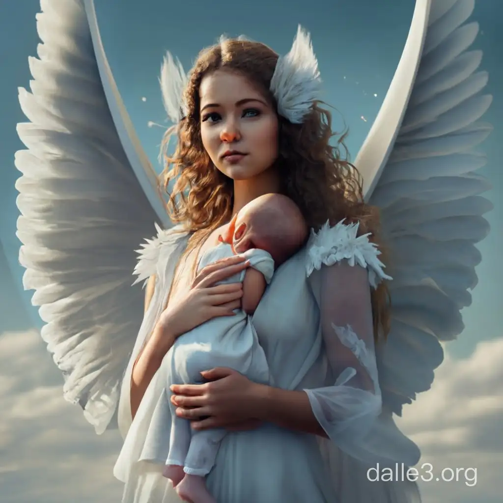 Enchanting Angelic Mother Cradling Serene Infant Fantasy Art Portrait 