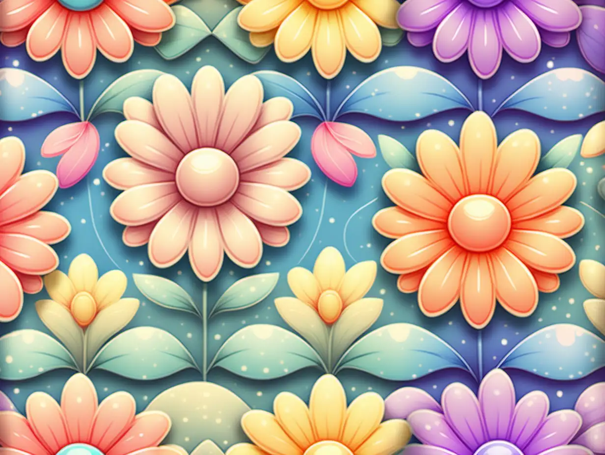 Nostalgic Rainbow Flowers Cartoon Art Pastel Tones and Cozy Retro Illustration