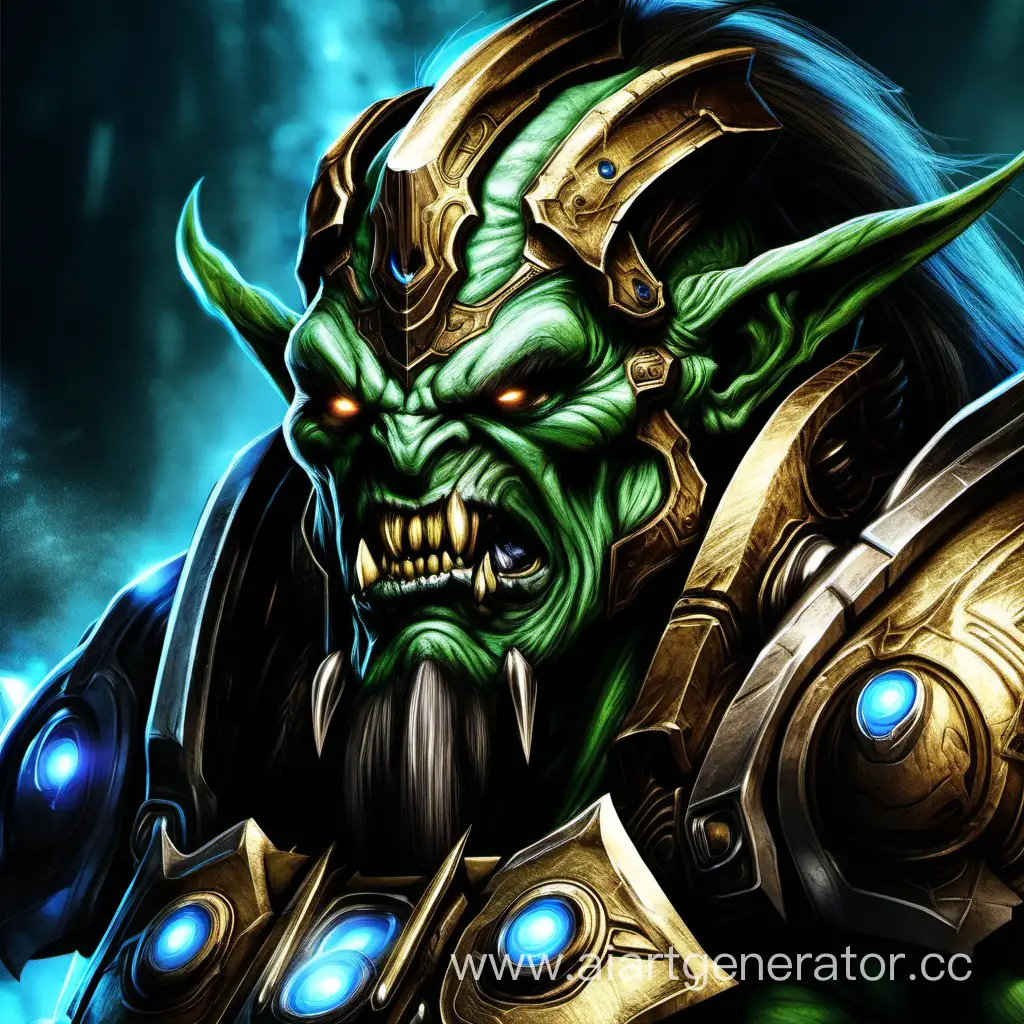 orc as a protoss zealot, close up portrait, highly detailed, khala, angry screaming, sharp teeth