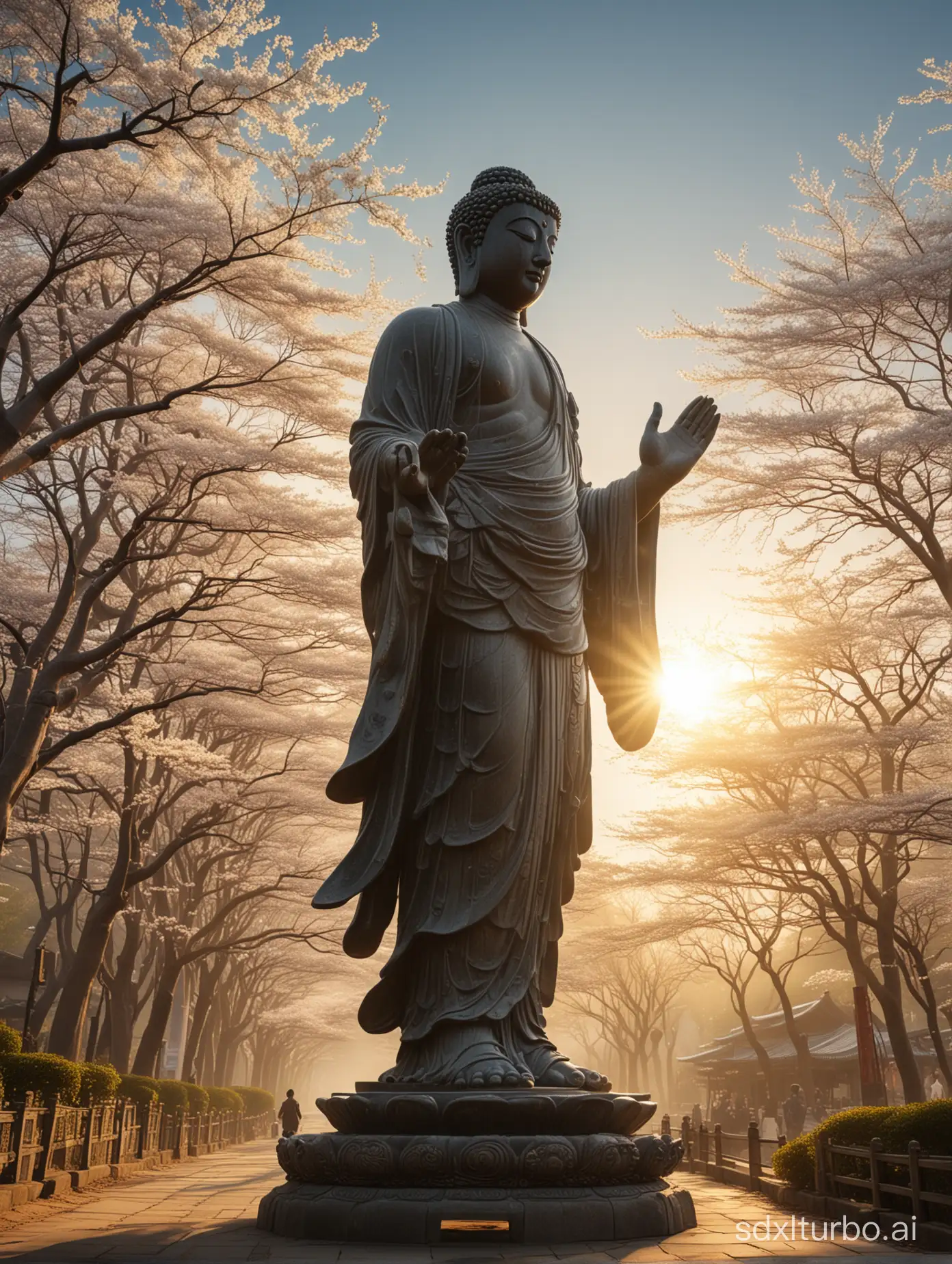Masterpiece, ultra-delicate limbs, spring sun, high quality, high resolution, Great Buddha, emphasis lines, Great Buddha running, Great Buddha running through the town