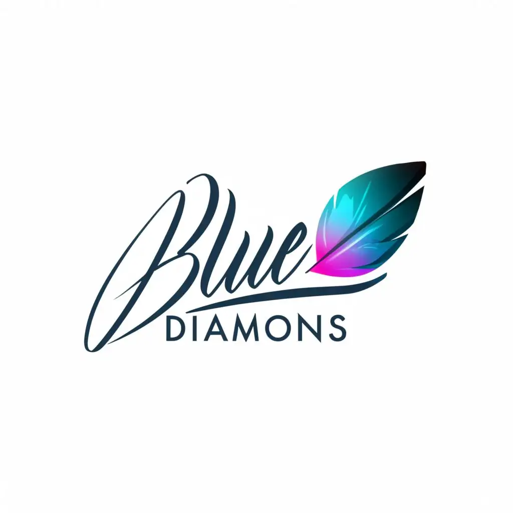 a logo design,with the text "BLUE DIAMONDS", main symbol:name, Fether, rainbow Leafs
,Moderate,be used in Beauty Spa industry,clear background