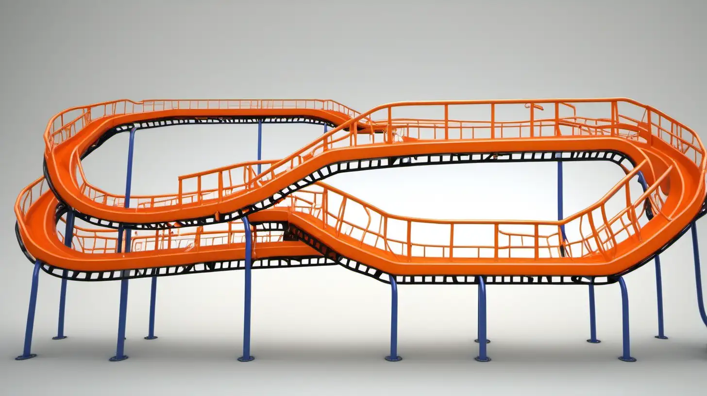 Orange roller coaster track horizontal in a straight line right to left side view
