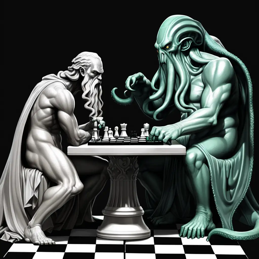 Mythical Showdown Zeus and Cthulhu Engage in Chess Battle