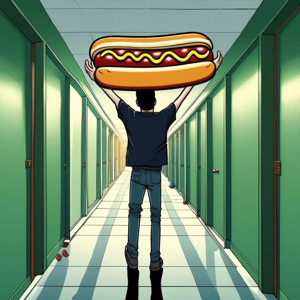 Dynamic Action Energetic Hotdog Throw in Spacious Environment