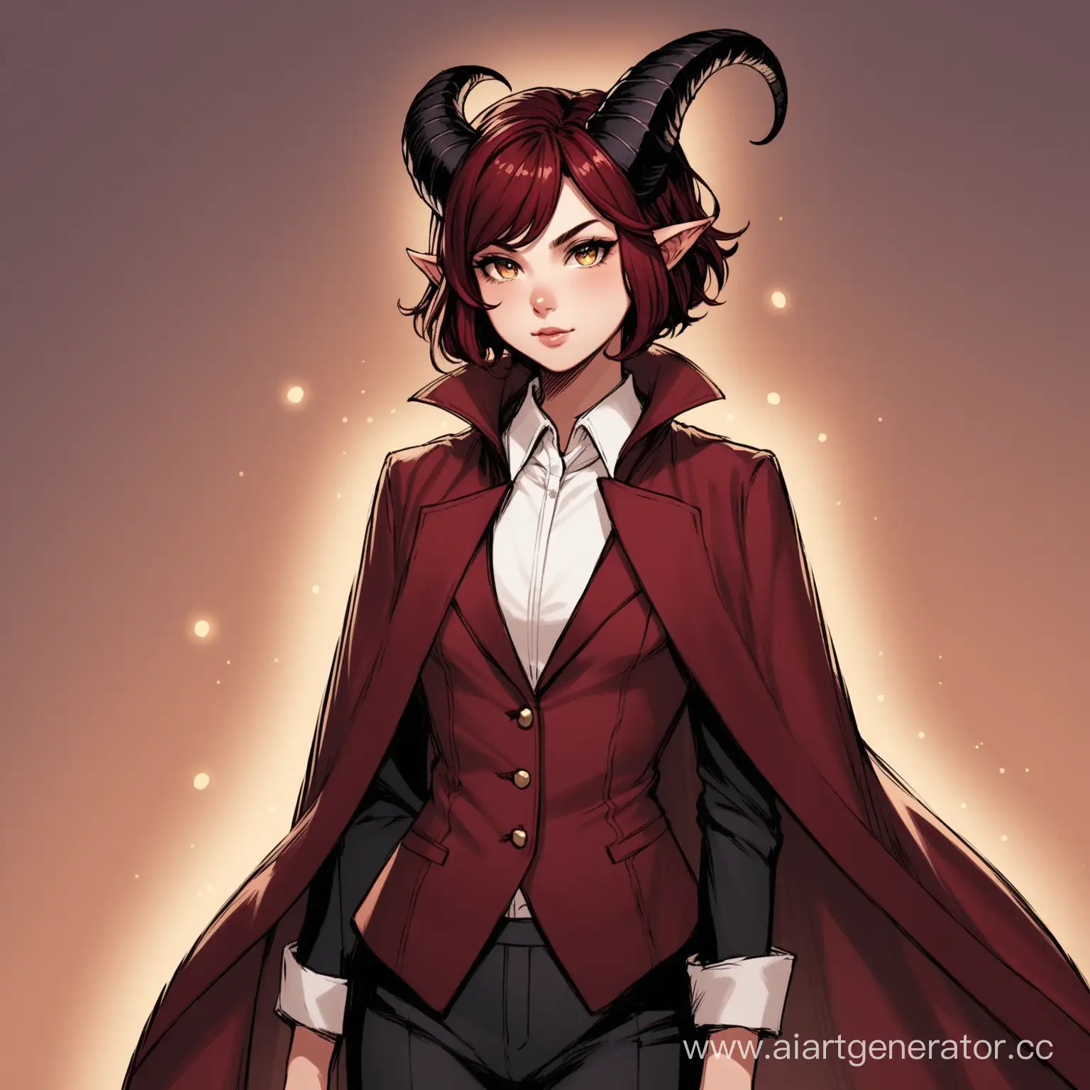 Elegant-Tiefling-Woman-in-Burgundy-Cloak-and-Stylish-Suit