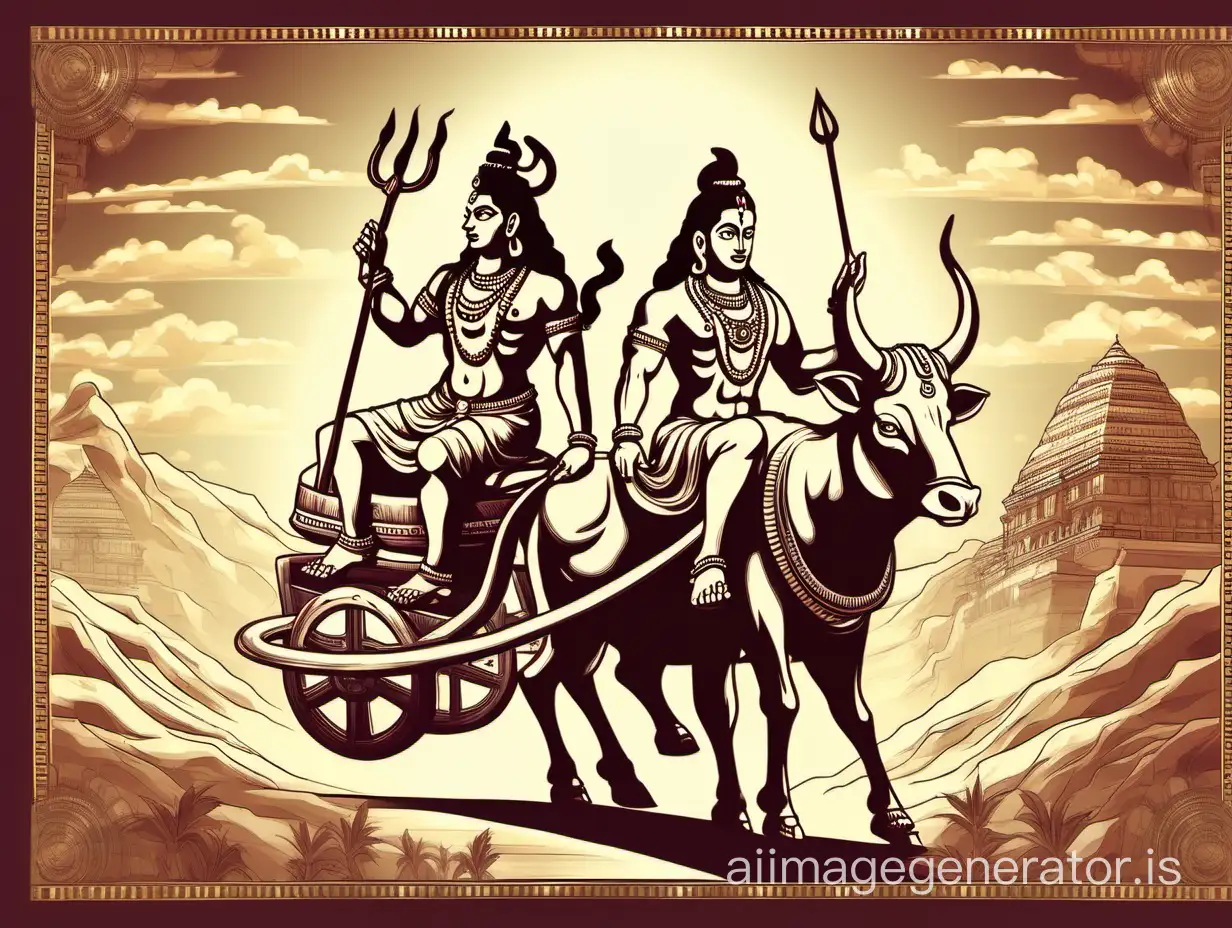 Indian god Shiva and god Ram riding a bullock cart Jai Sree Ram background