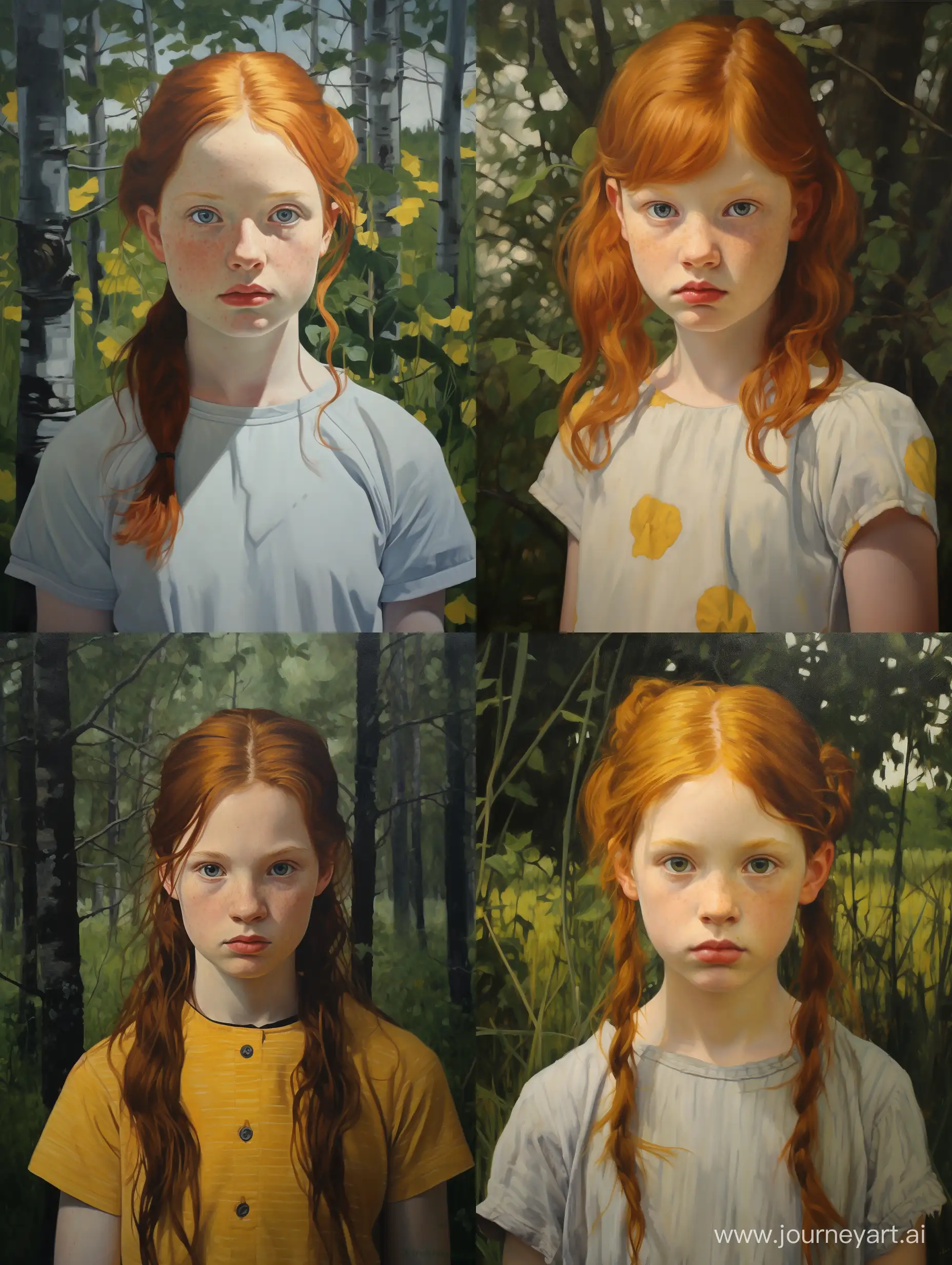 Enchanting-Forest-Portrait-of-a-Vivacious-RedHaired-Girl-in-Realistic-Oil-Painting