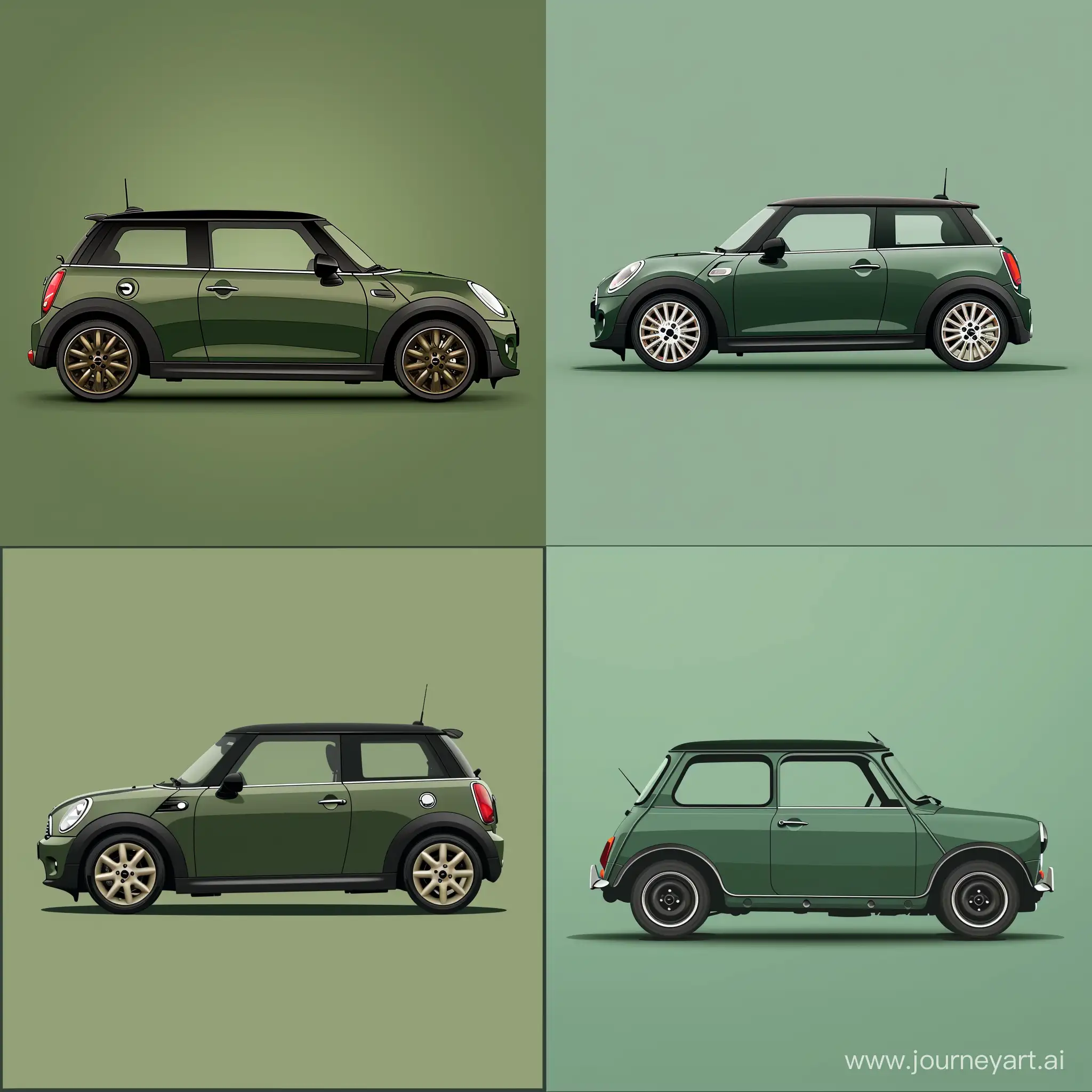 Minimalist-2D-Illustration-Hunter-Green-Mini-Cooper-Car-on-Simple-Background