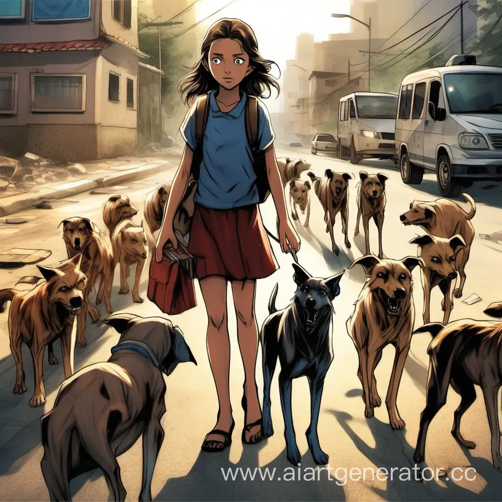 Молодая девушка по имени Аня, возвращаясь домой после школы, заметила небольшую стаю бездомных собак на окраине города. Они выглядели голодными и испуганными, и Аня решила им помочь. На следующий день она вернулась со своим обедом и разделила его между собаками