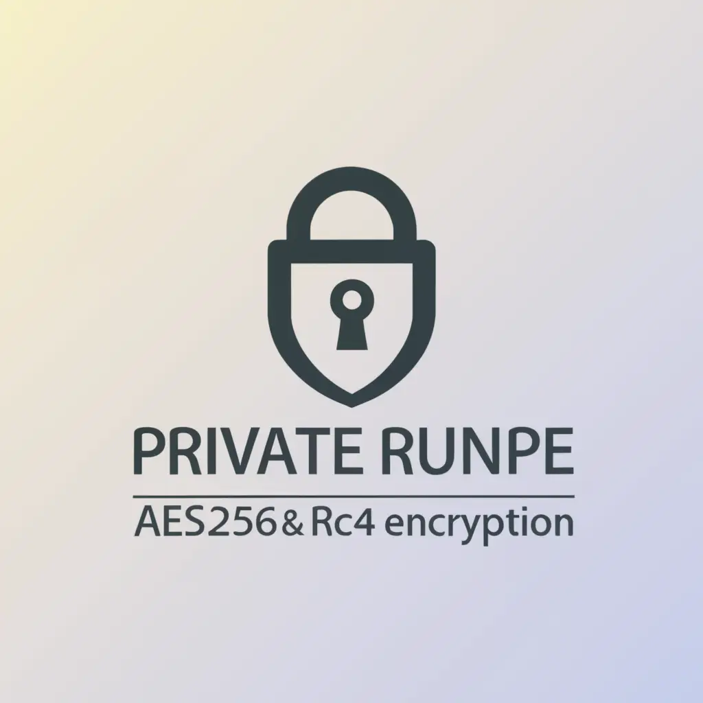 a logo design,with the text "Private RunPE / AES256 & RC4 Encryption", main symbol:.,Moderate,clear background
