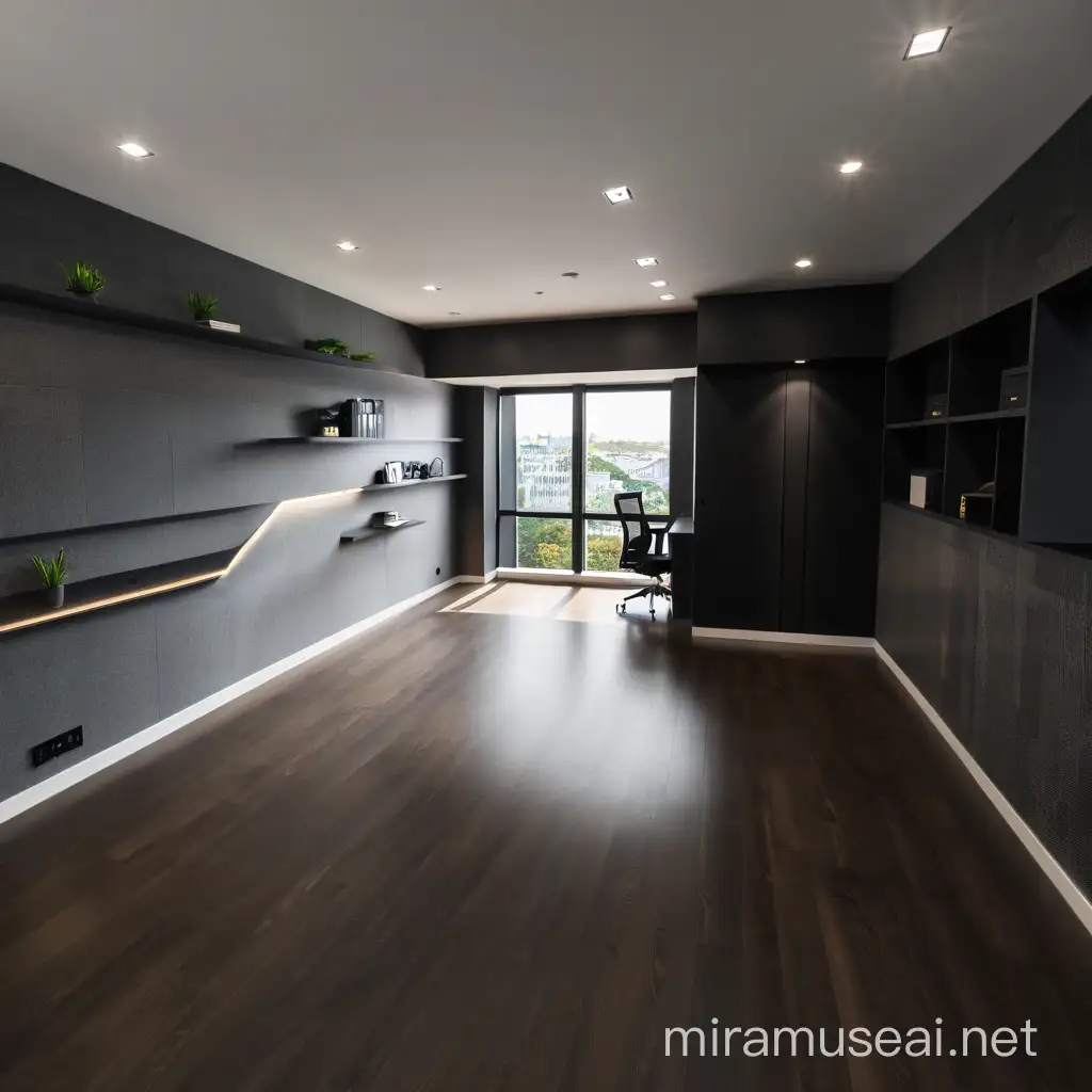 Elegant Black and Gray Businessmans Office with Promotional Spray Corner