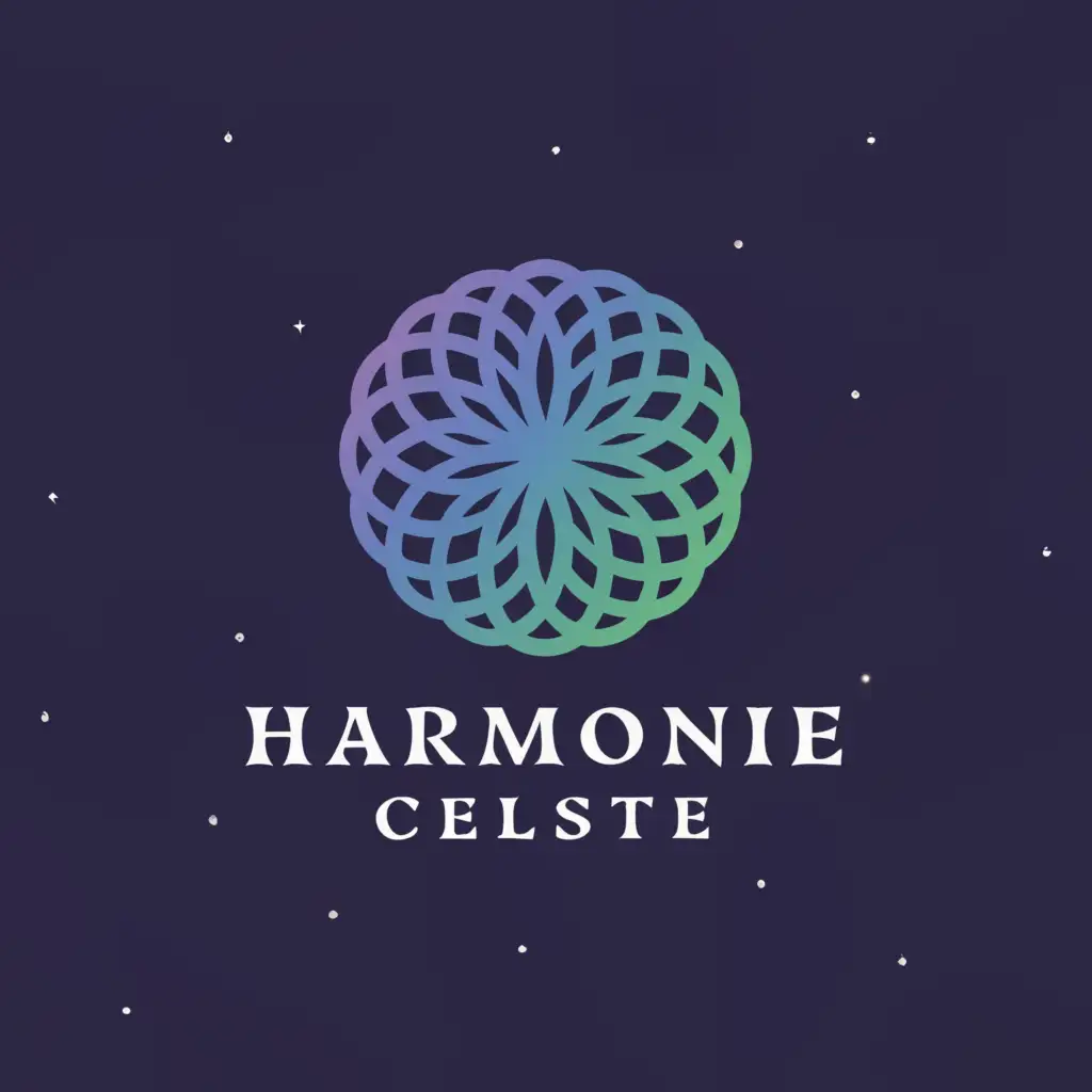 a logo design,with the text "Harmonie celeste", main symbol:For a logo that reflects the name "Harmonie Céleste," you might consider incorporating elements like celestial bodies (stars, moons), harmonious shapes (circles, curves), and tranquil colors (blues, purples). Perhaps a design featuring a serene night sky with softly glowing stars arranged in a harmonious pattern could capture the essence of the name.,Minimalistic,clear background