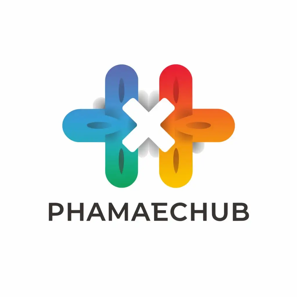 a logo design,with the text "PharmaTechHub", main symbol:Rx or pills with + sign ,Moderate,clear background