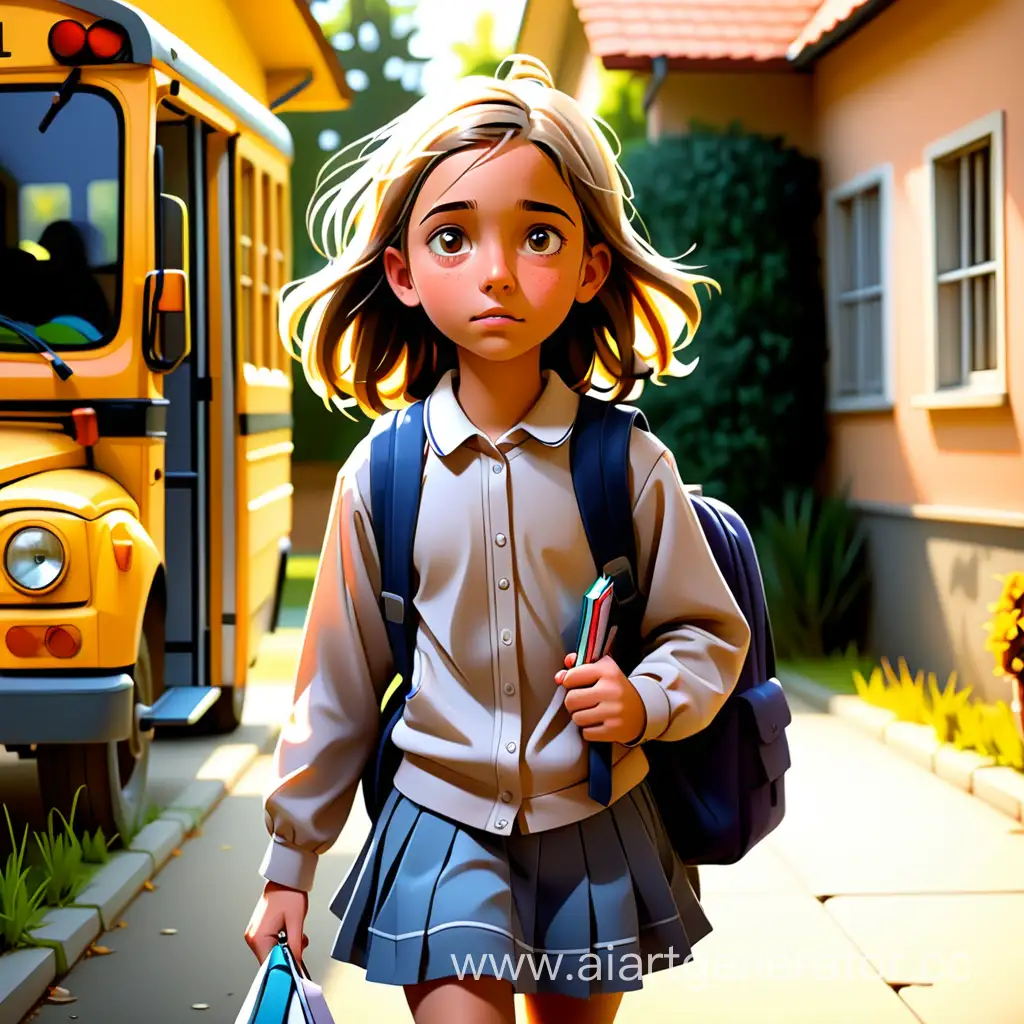 Schoolgirl-Walking-Home-Afternoon-Commute-Scene