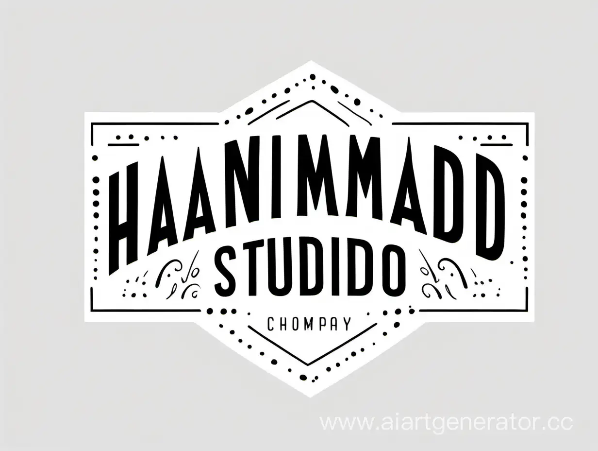 Прямоугольный и черно-белый логотип для фирмы ручных изделий с названием Handmade Studio, на заднем плане должен быть полностью белый фон
