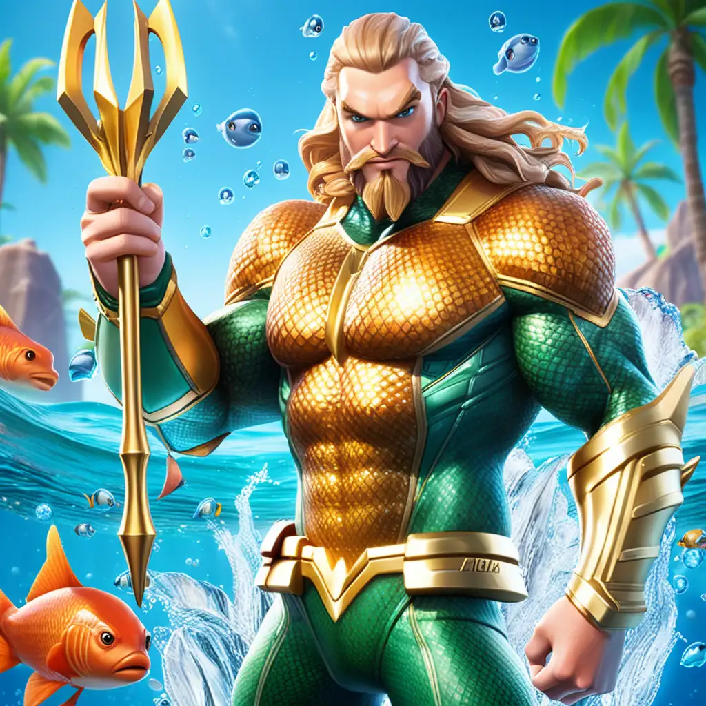 Aquaman Character in Fortnite Style with Underwater World Background