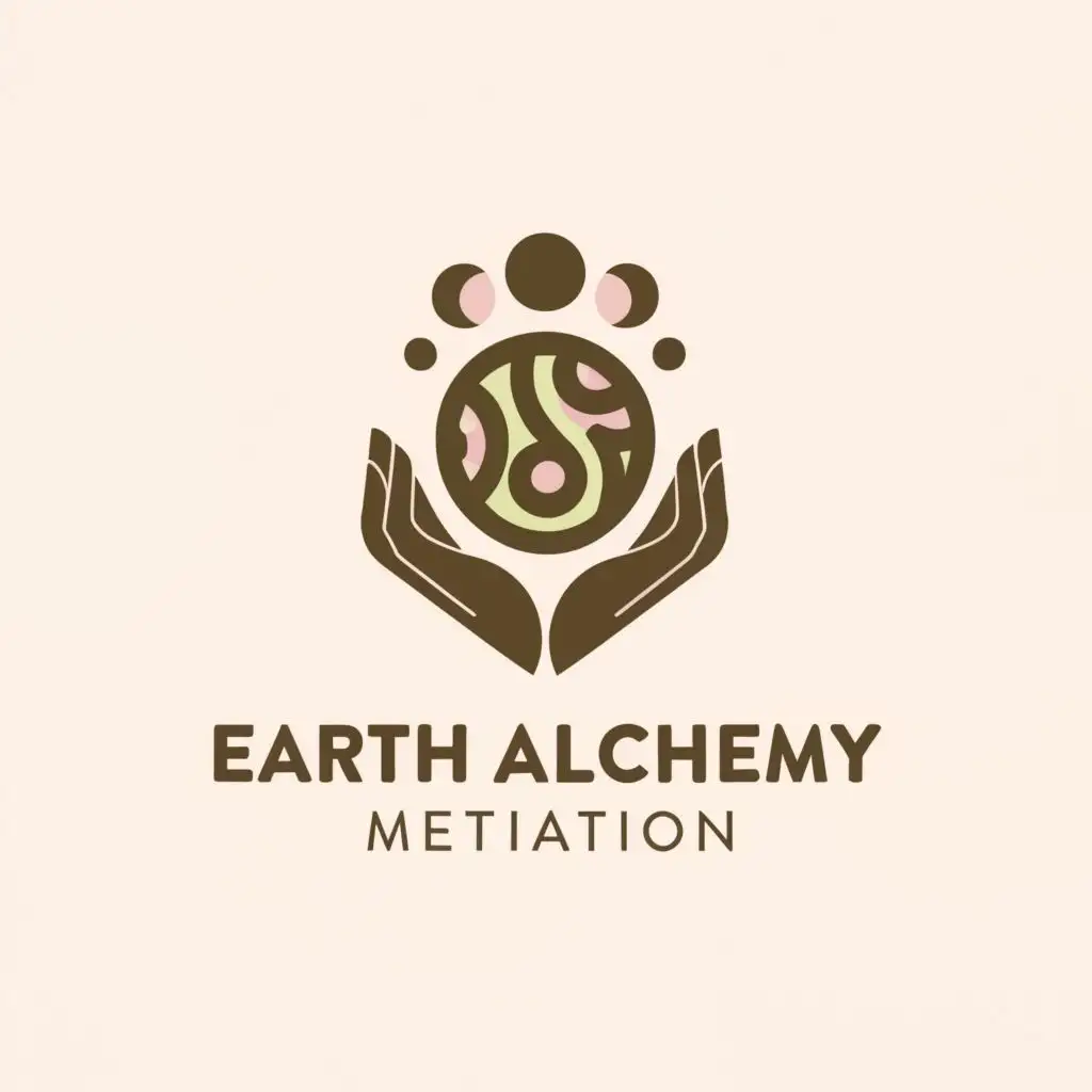 a logo design,with the text "Earth Alchemy Meditation", main symbol:yin yang hands globe,Moderate,clear background