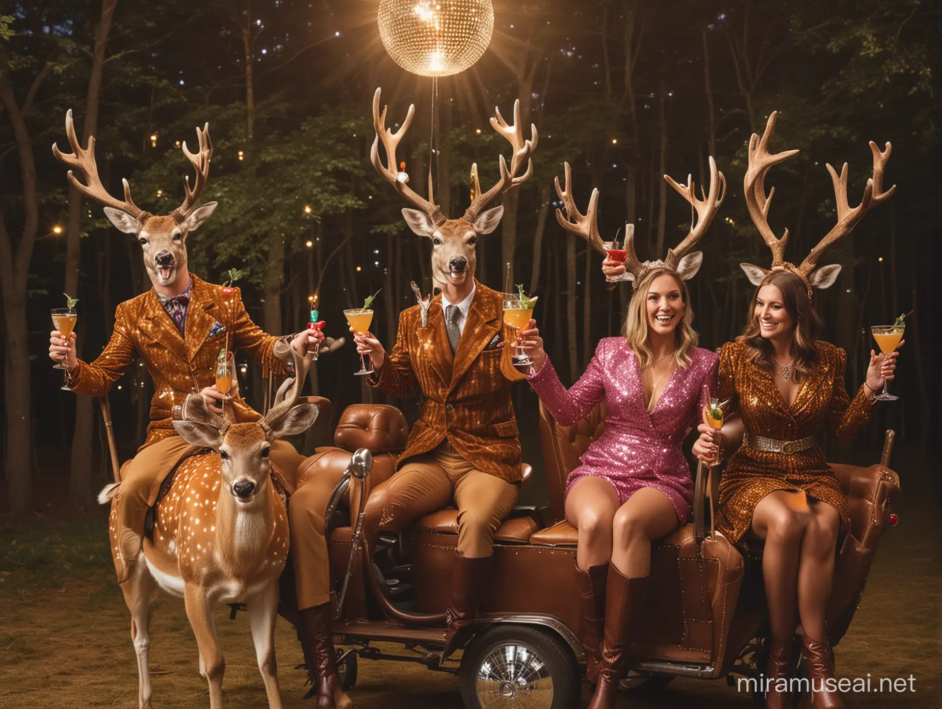Disco Ball Antlers Deer Ride with CocktailToasting Revelers