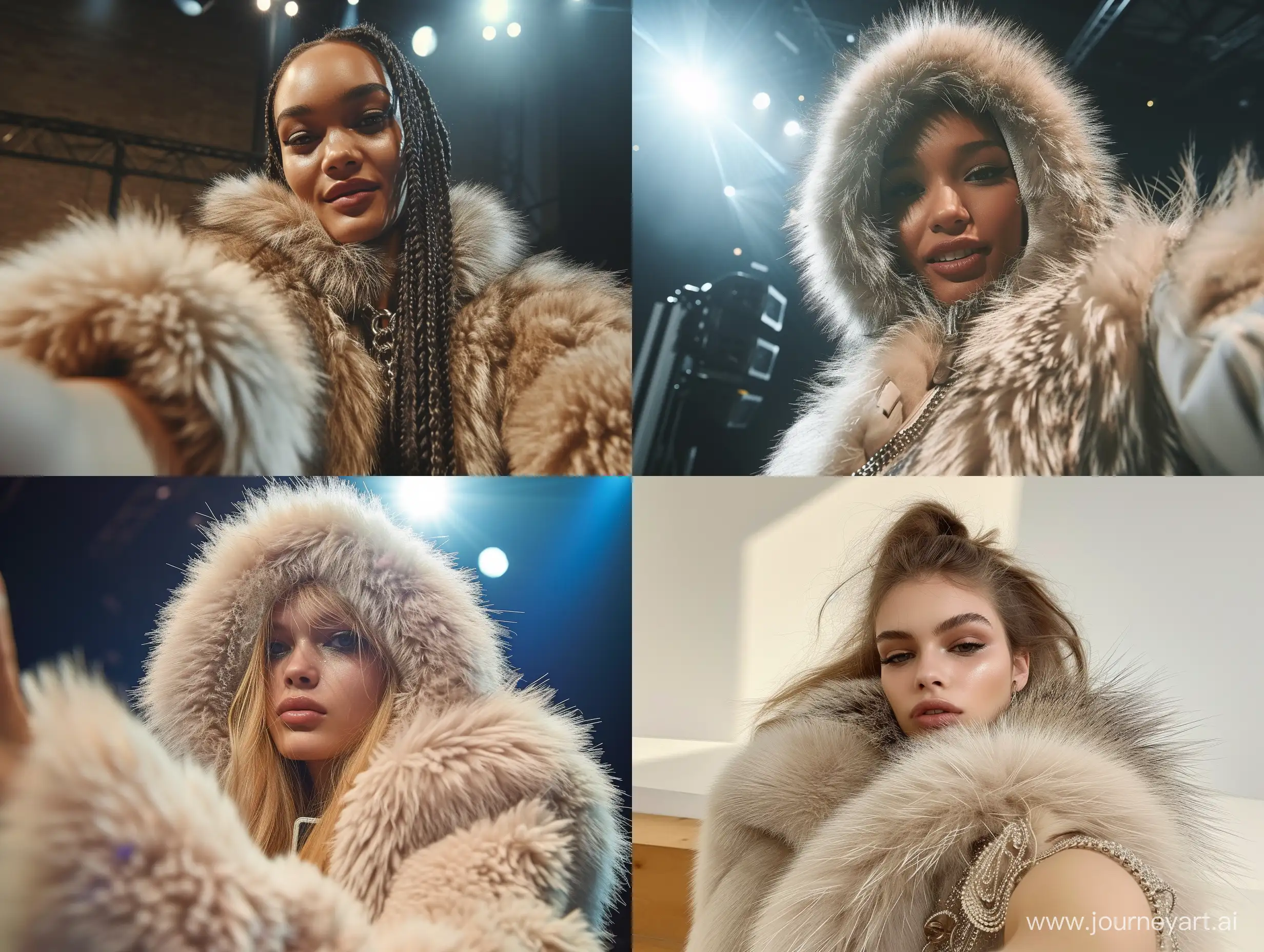 Top-Model-Captures-Selfie-Moment-in-Luxurious-Fluffy-Fur-Coat-on-Fashion-Runway