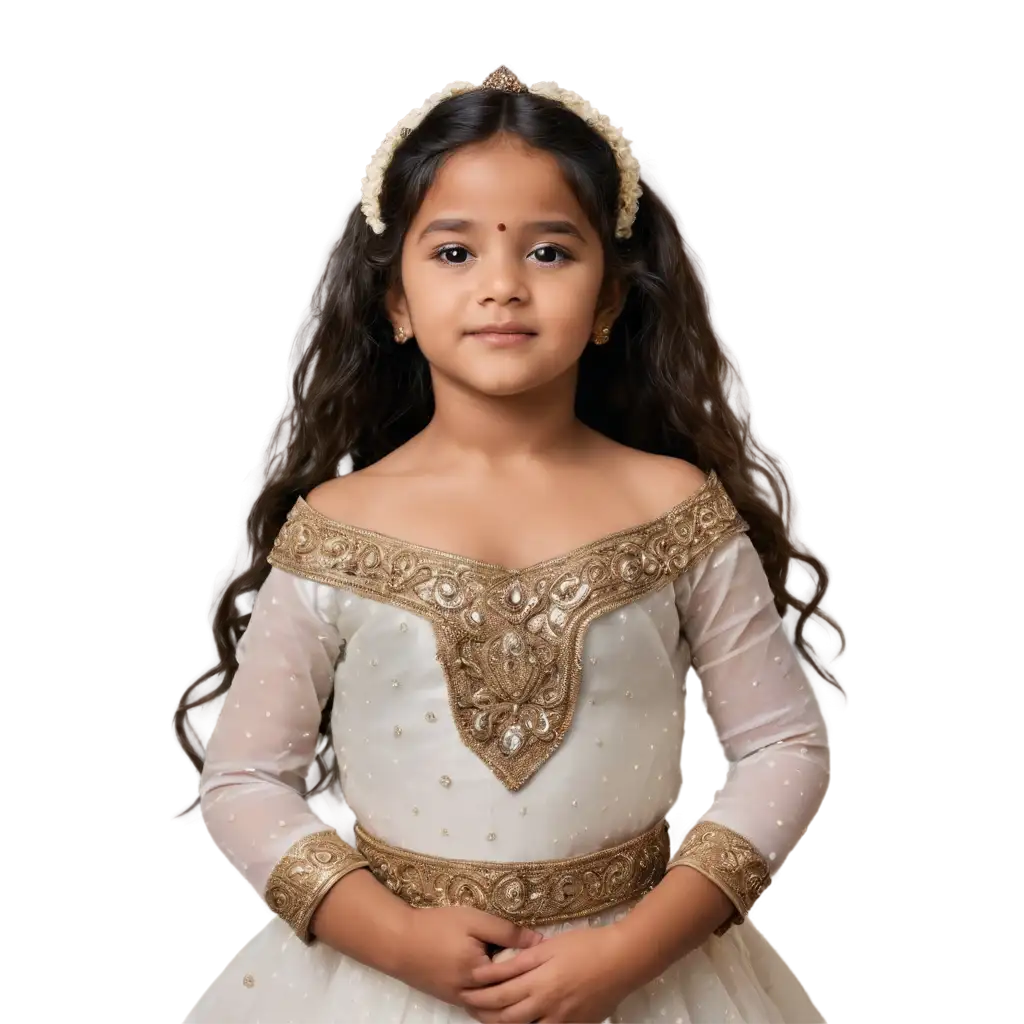 a small indian baby girl in bridal dress
