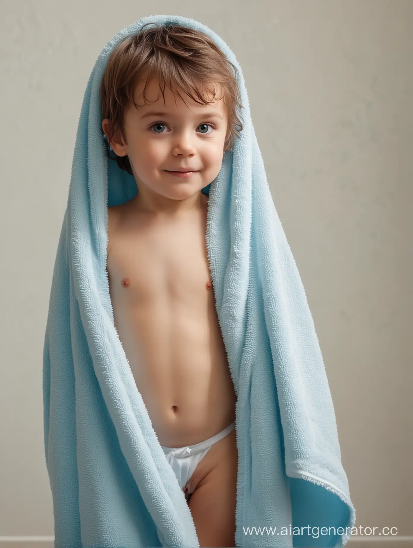 Ребенок в светло-голубом полотенце