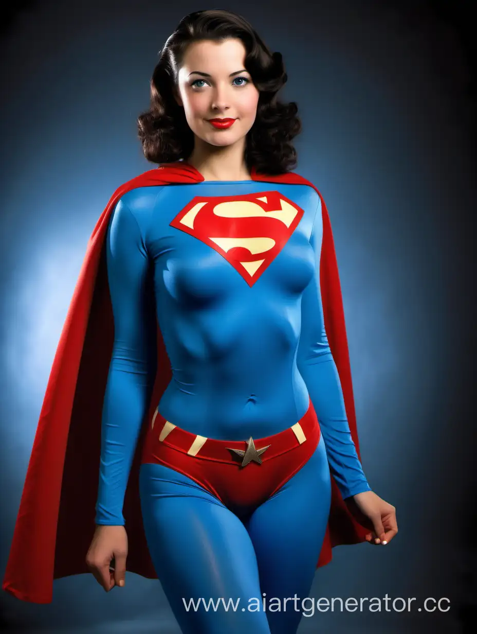Strong-and-Happy-Muscular-Woman-Posed-as-Superhero-in-1940s-Movie-Style