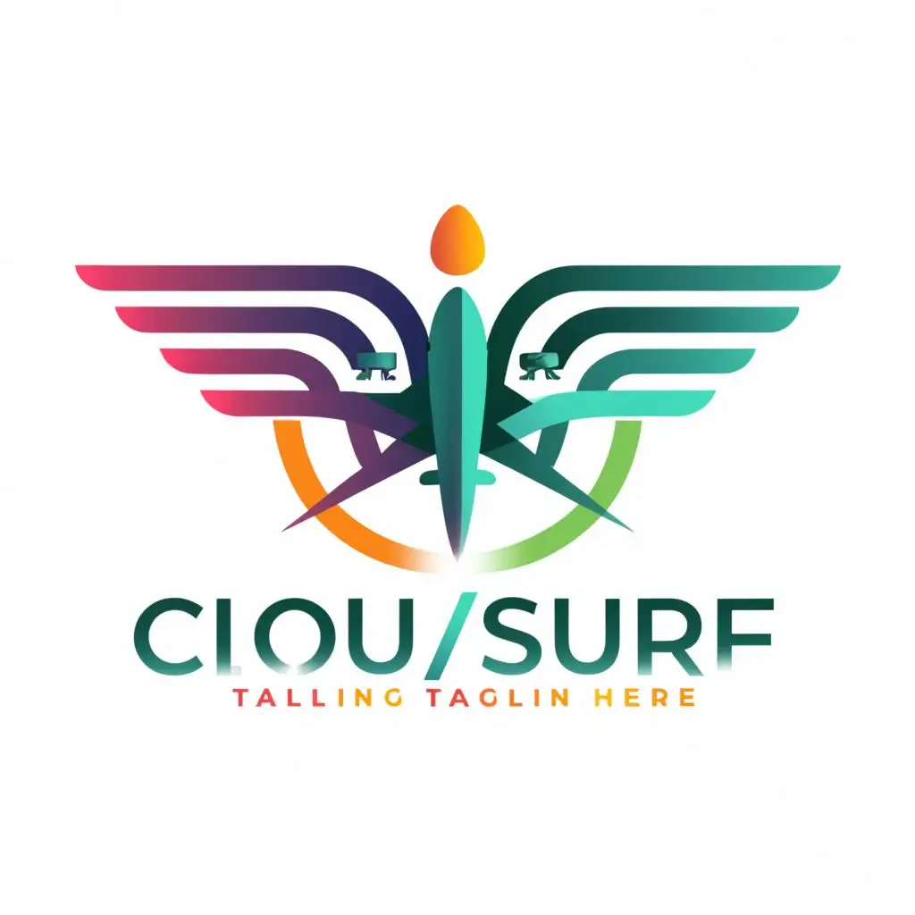 a logo design,with the text "CLoud Surf", main symbol:airplane,complex,be used in Travel industry,clear background
