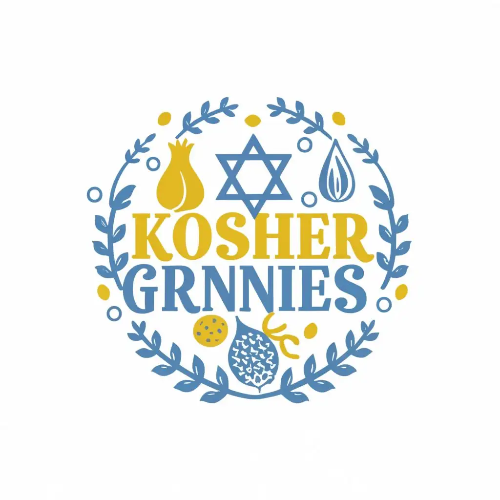 LOGO-Design-For-Kosher-Grannies-Vibrant-Yellow-Blue-Palette-with-Pomegranate-and-Olive-Motifs