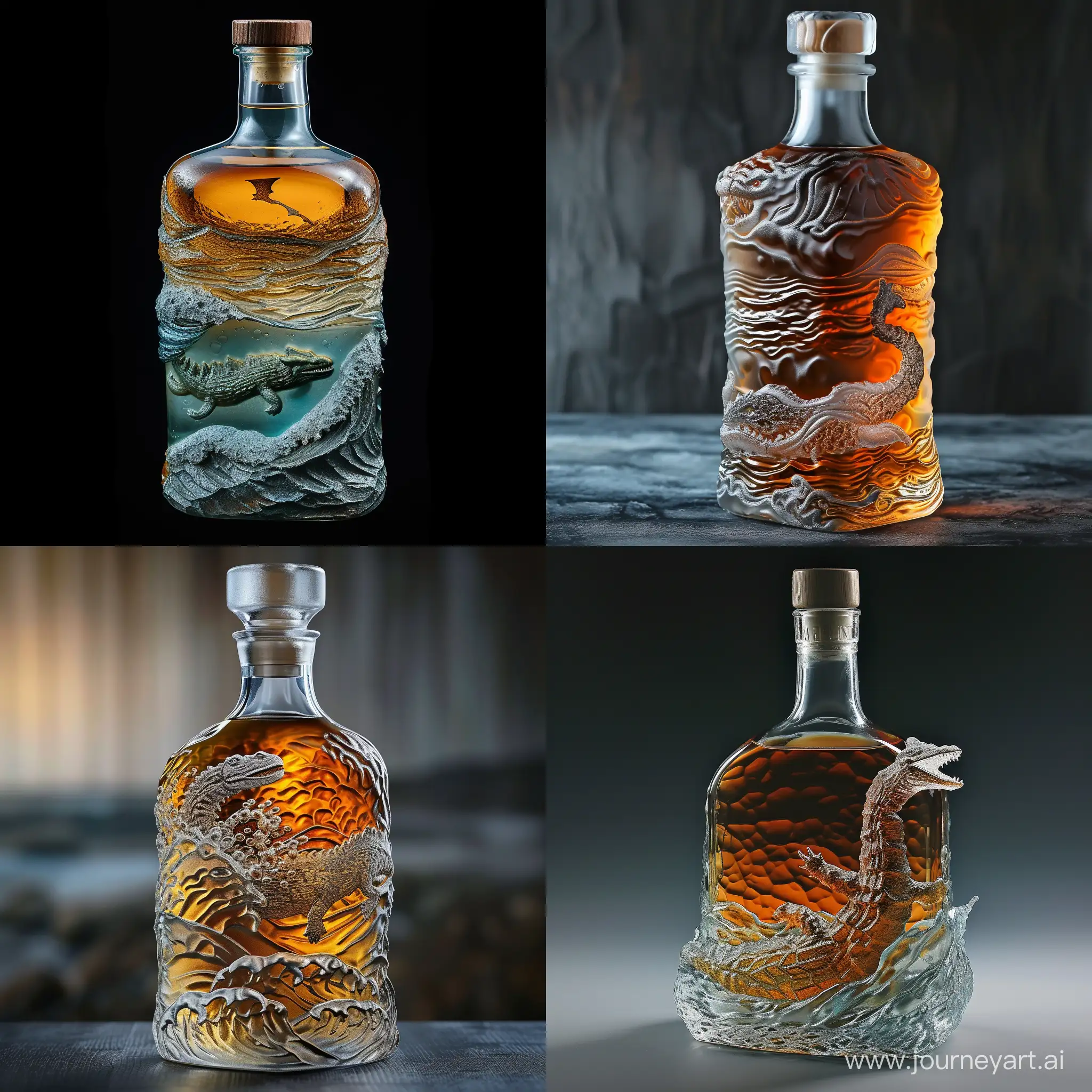 Whiskey-Bottle-with-Loch-Ness-Monster-in-Textured-Waves