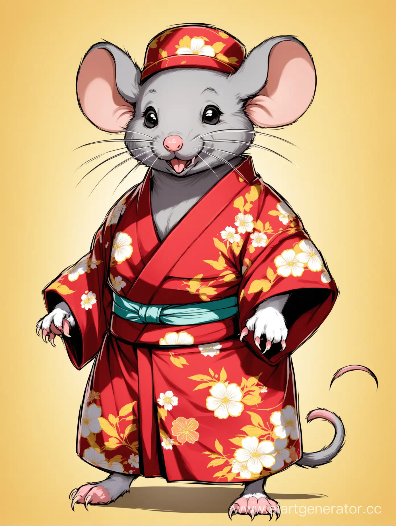 Playful-Dumbo-Rat-in-Colorful-Kimono