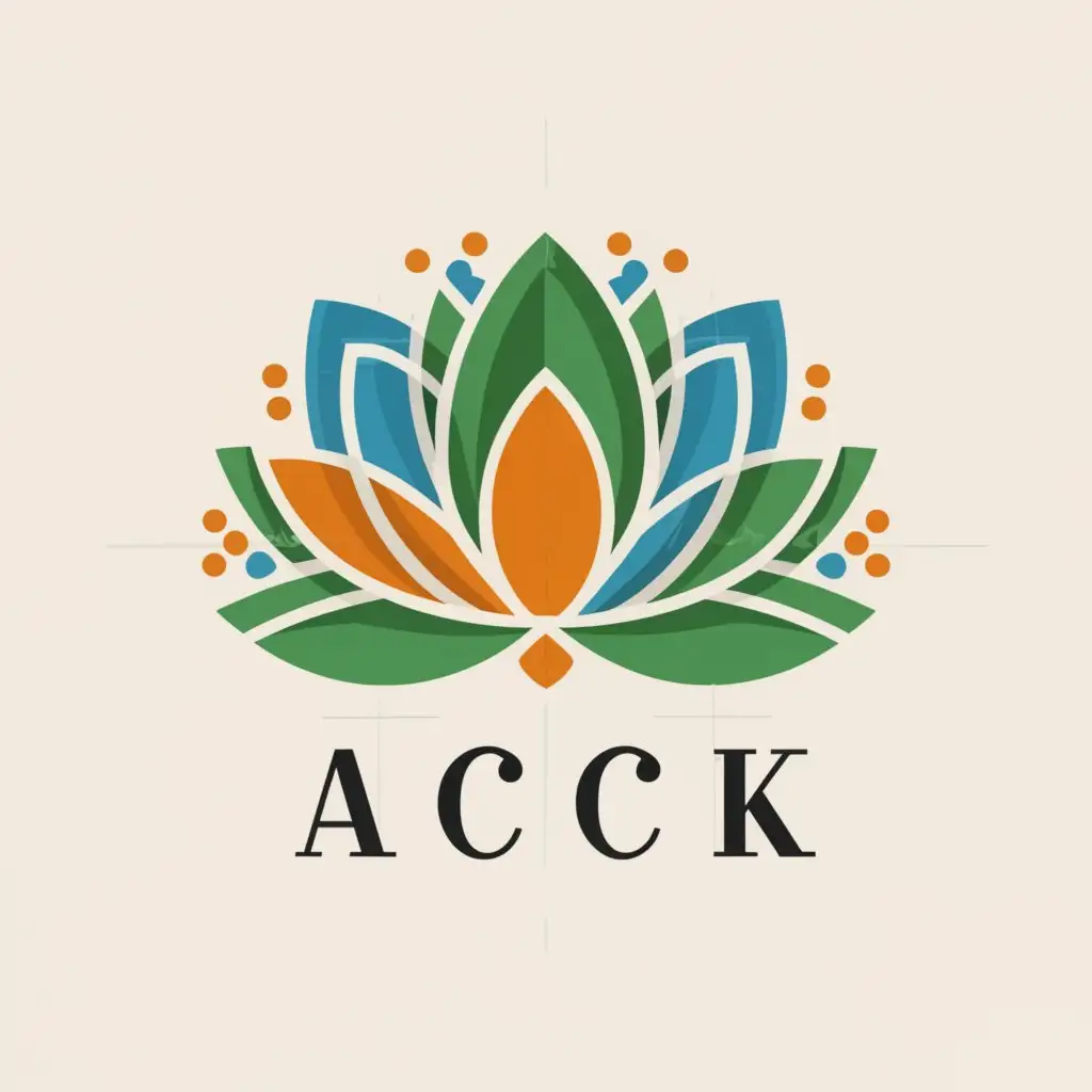 a logo design,with the text "acck", main symbol:flower lotus decorative,Moderate,clear background