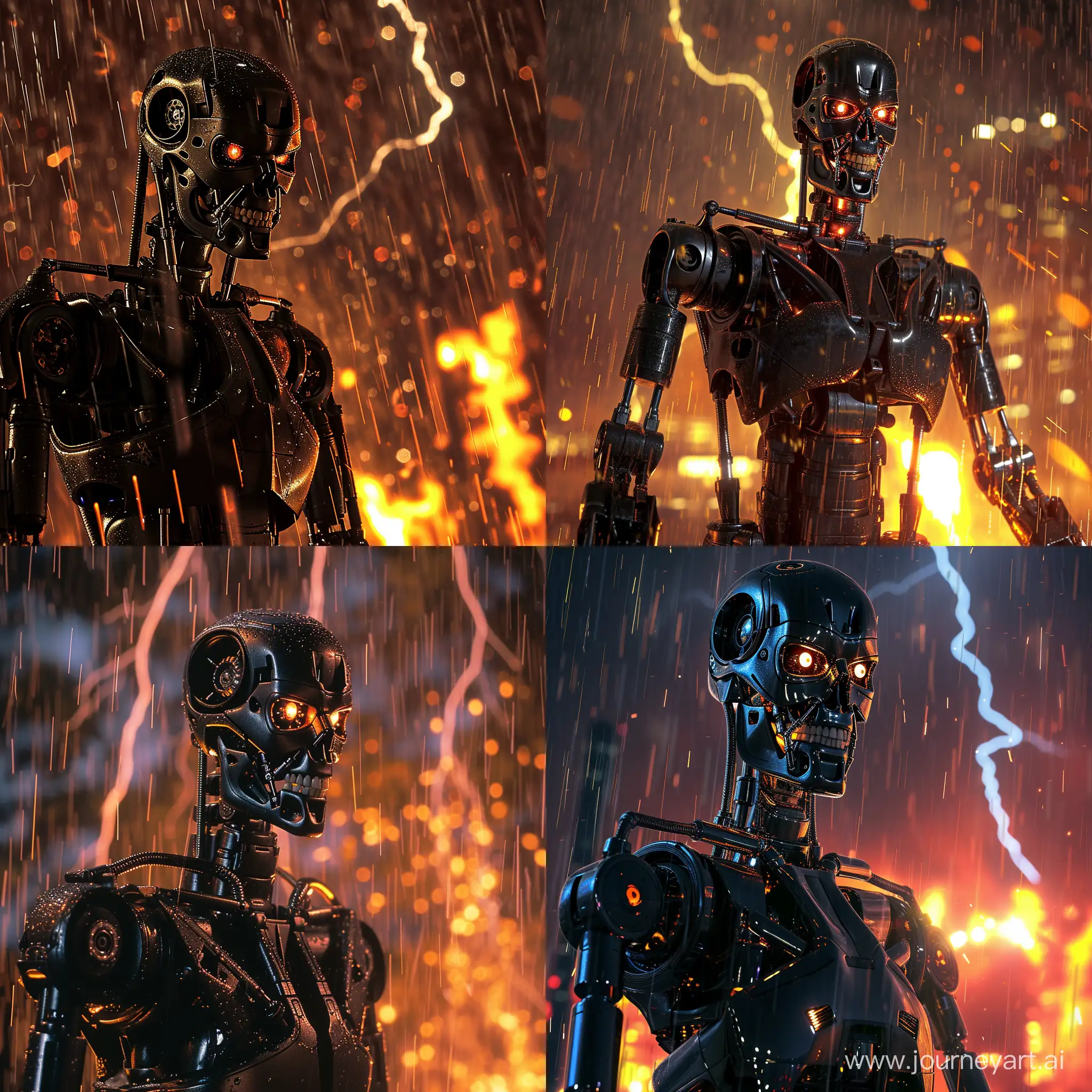 Terminator-T600-in-Night-Rainstorm-with-Lightning-and-Fire