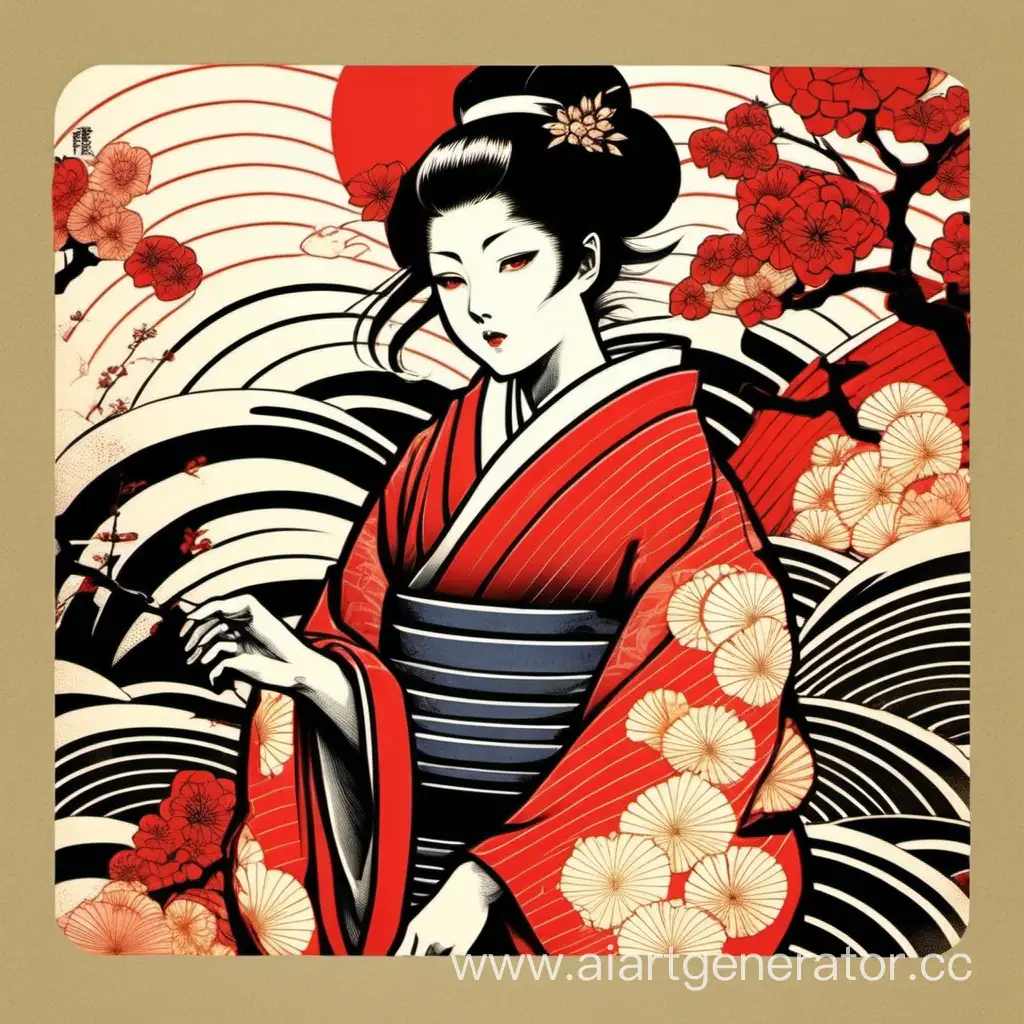 Japanese Graphic Traditional Illustration.