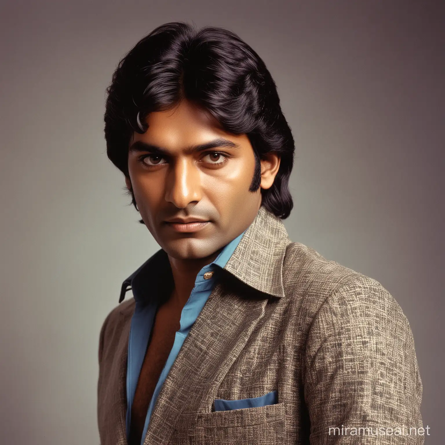 fake male indian celebrity in the 70s 

colour 
