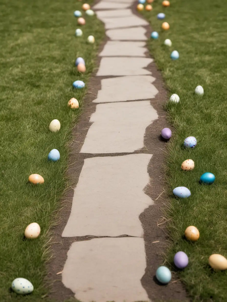 A path for an Easter bunny with scattered Easter eggs 