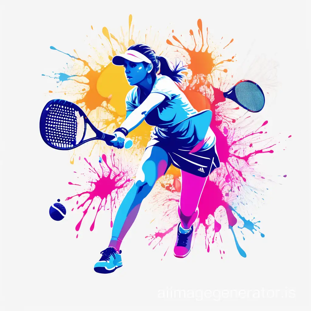 logo design, colourful, no background, female padel player, ink splash, 8k