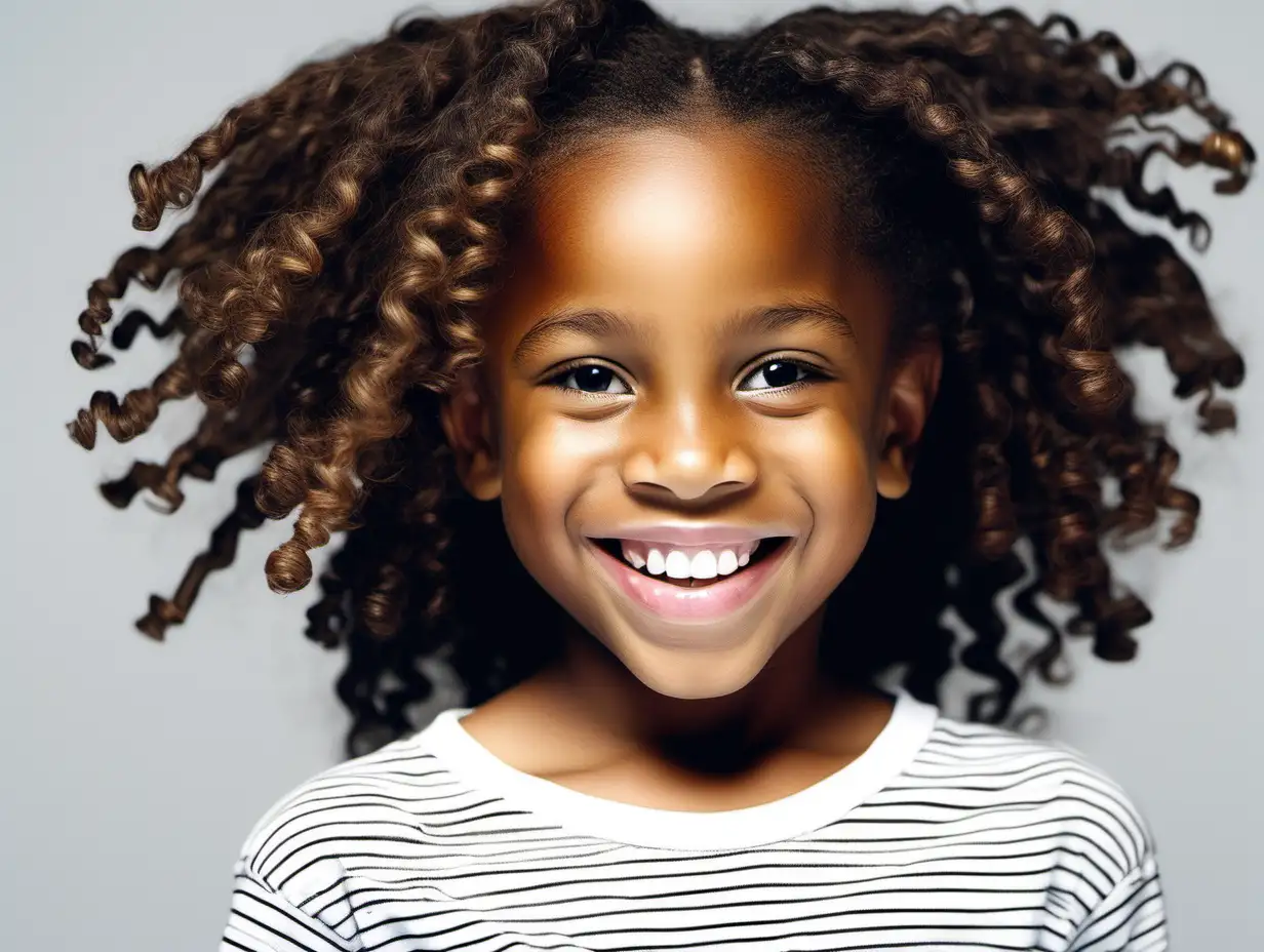 Ebony AfricanAmerican Girl with Coily Hair Smiling on White Background