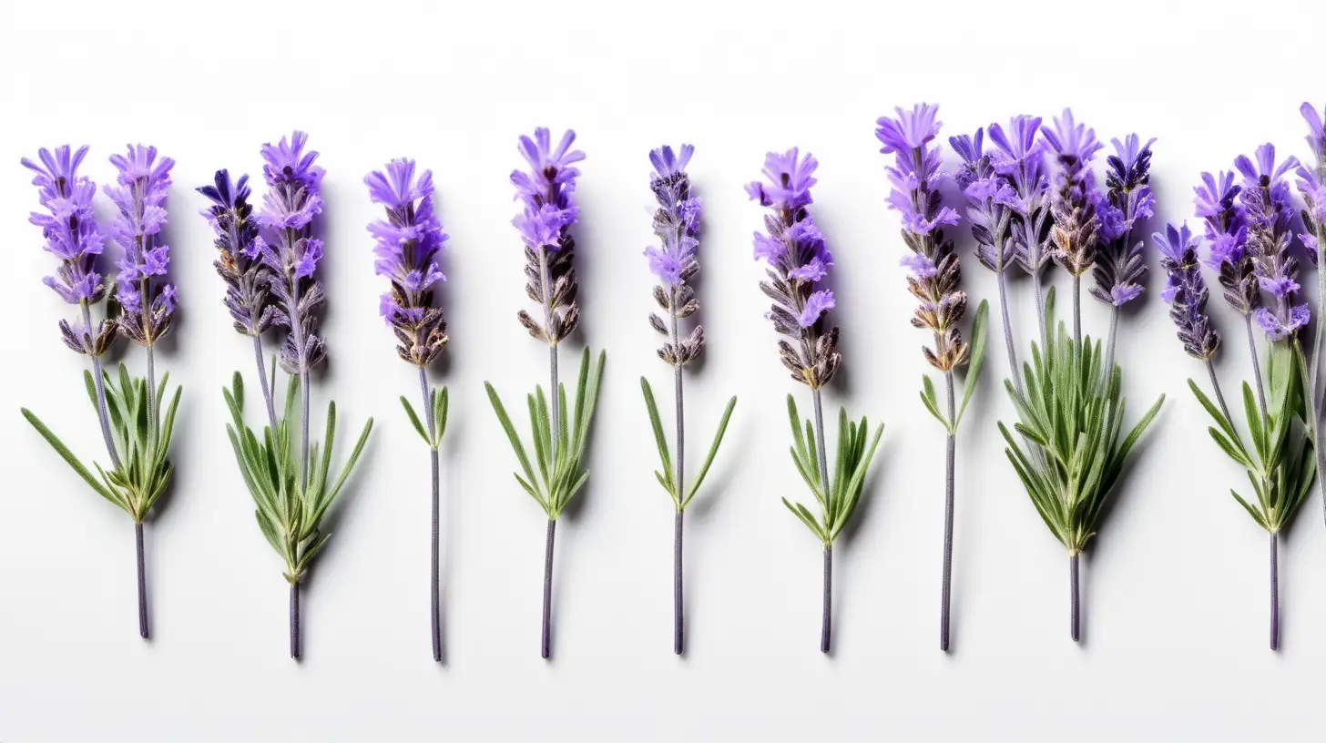 a variety of colorful lavender Flowers on a white background 