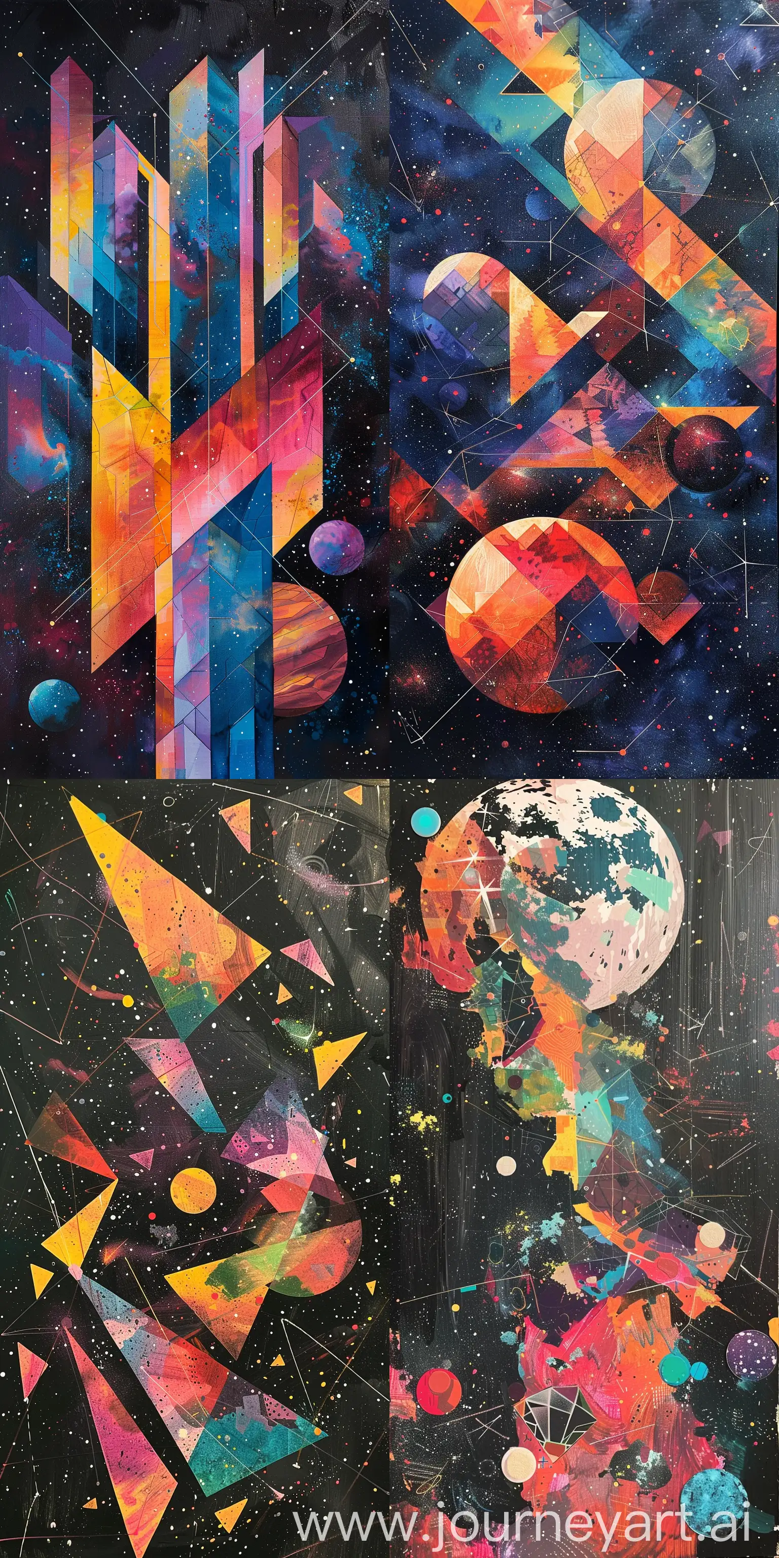 abstract geometric full-length sketches of space, tons of acrylic --ar 1:2
