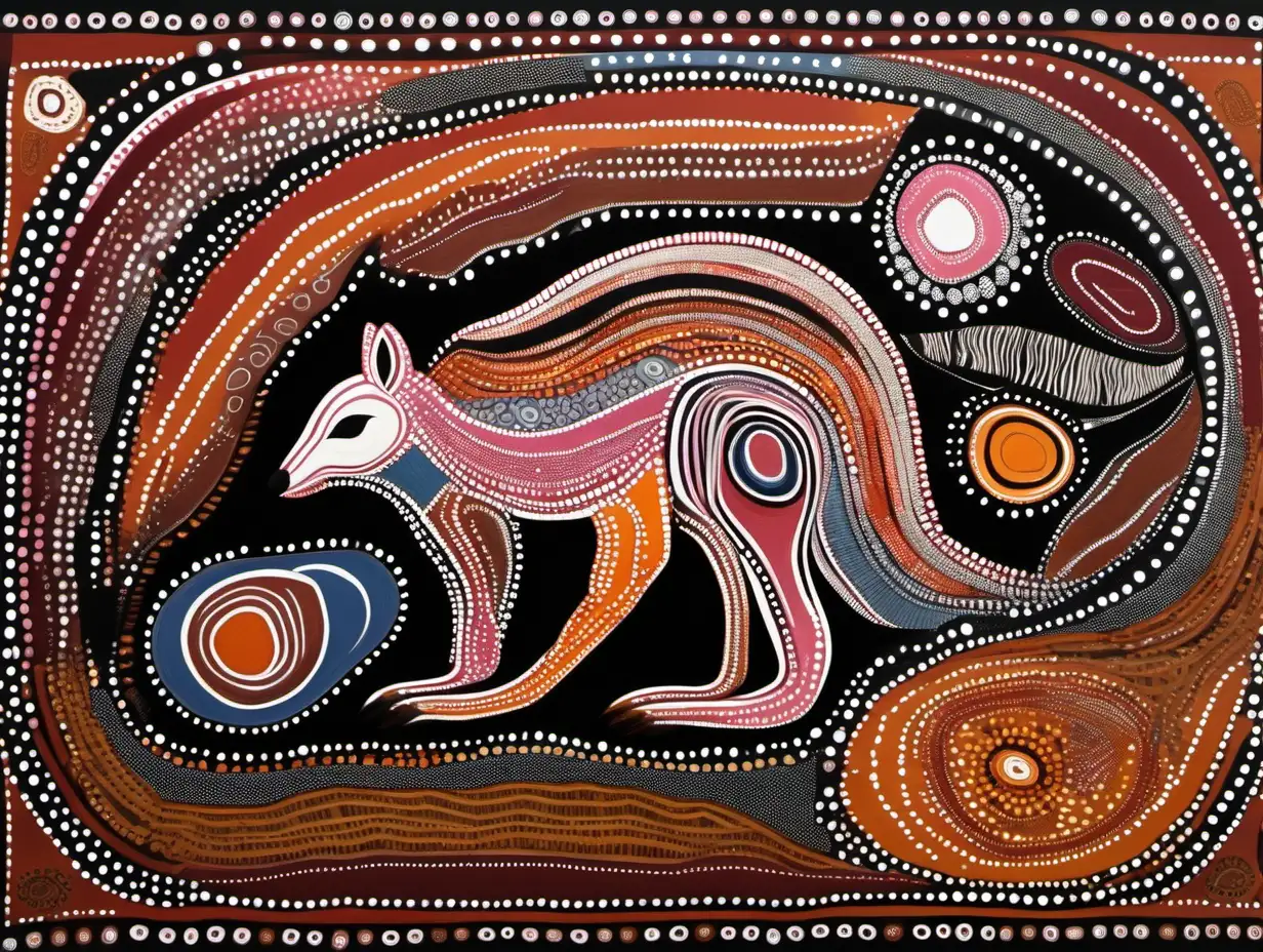 Earthy Tones Australian Aboriginal Art Featuring Kangaroo