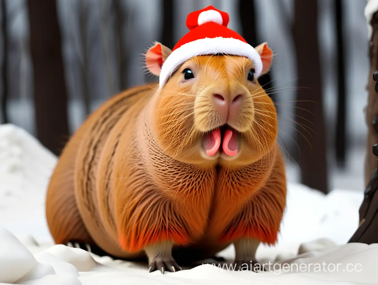 Capybara-Dressed-as-Ded-Moroz-in-Winter-Wonderland