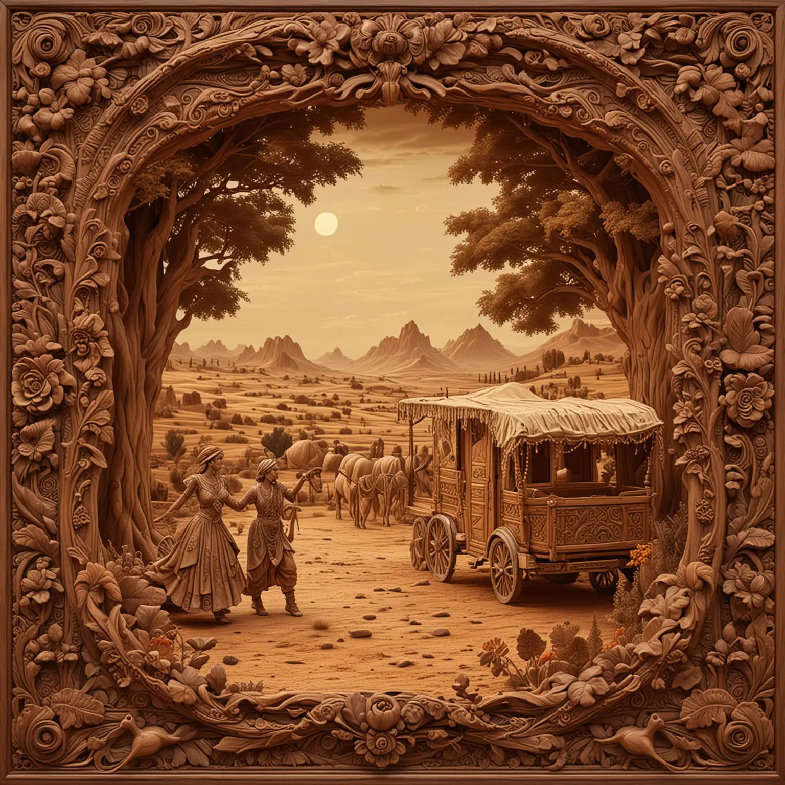 3D-Seamless-and-Tileable-Lacquered-Wood-Frame-with-Carved-Gypsy-Dancer-and-Caravan-Scene