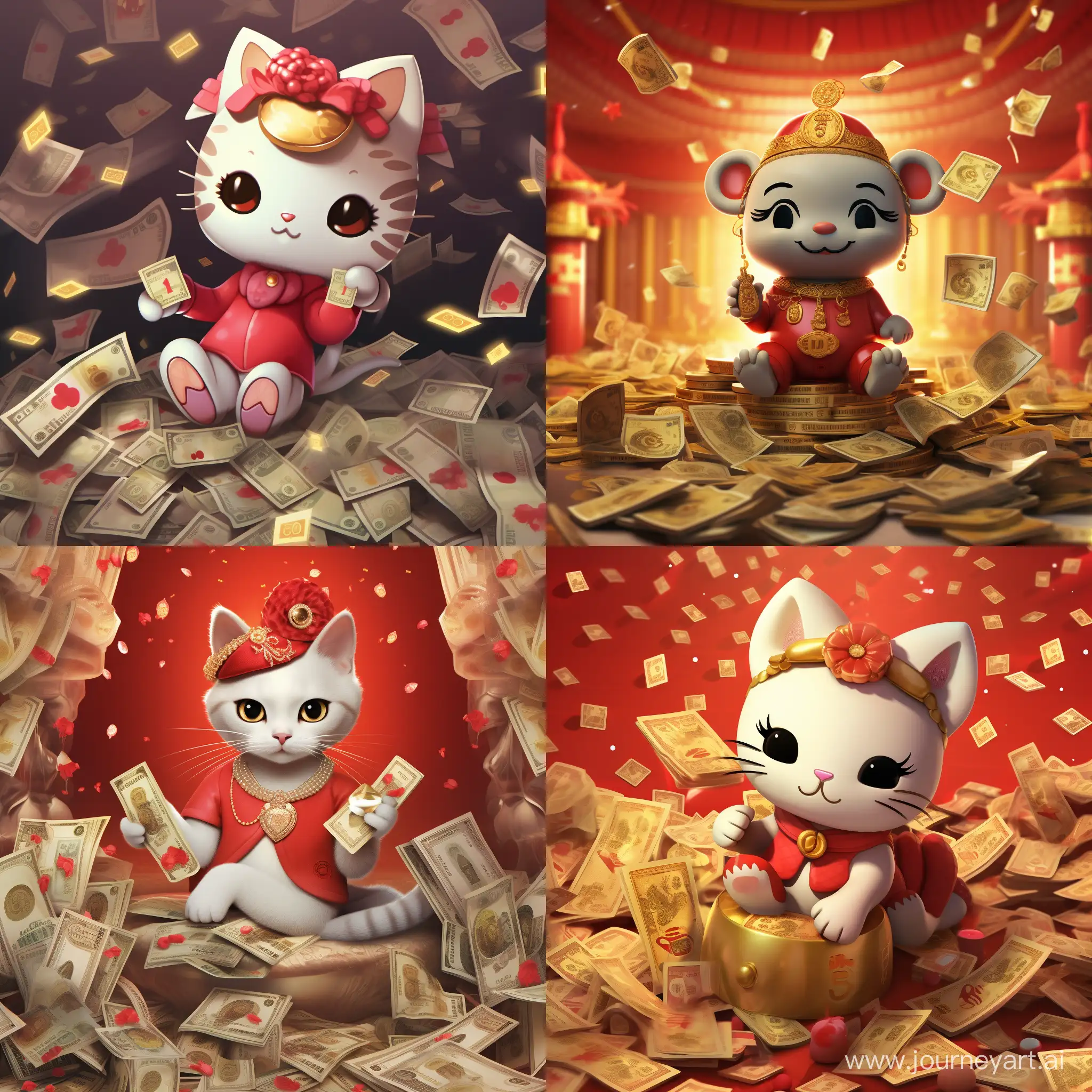 Hello-Kitty-on-a-Golden-Throne-Surrounded-by-Floating-Banknotes-in-2024