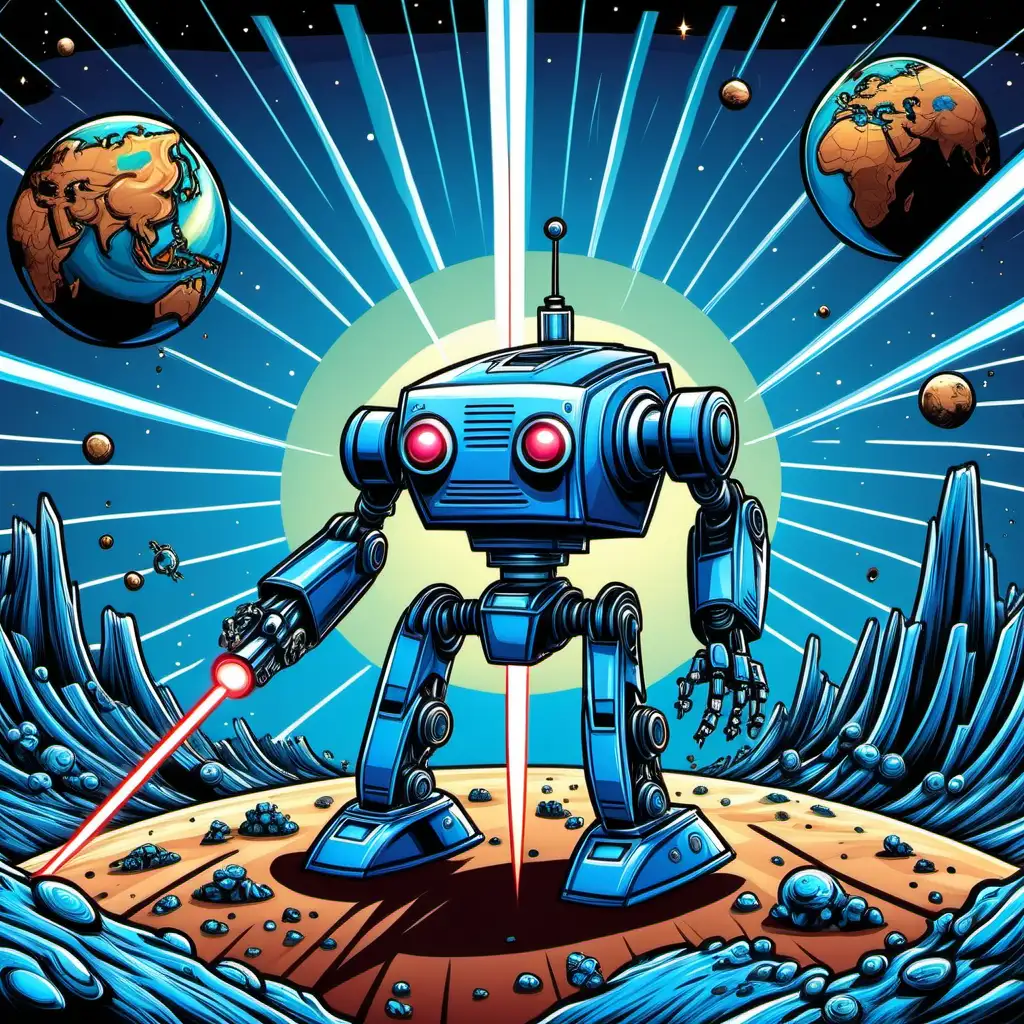 laser robot blue, blue planet scenario (cartoon)