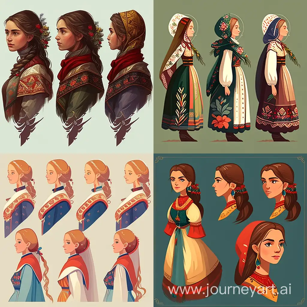 Russian-Folk-Style-Girl-in-Profile-Traditional-Costume-and-Phases-of-Movement