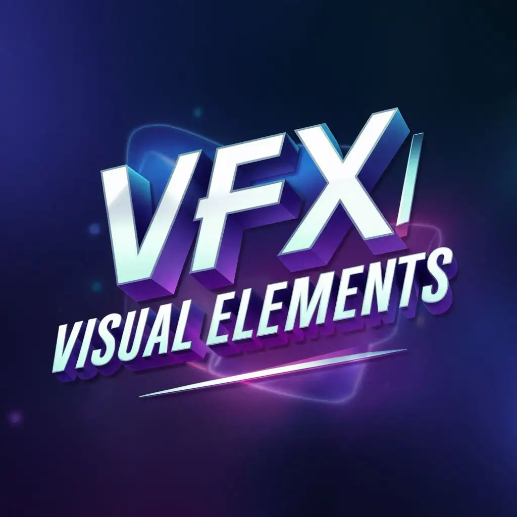 logo, 3D text-that showcase visual effects in short videos, with the text "VFX Visual Elements", typography, be used in Technology industry