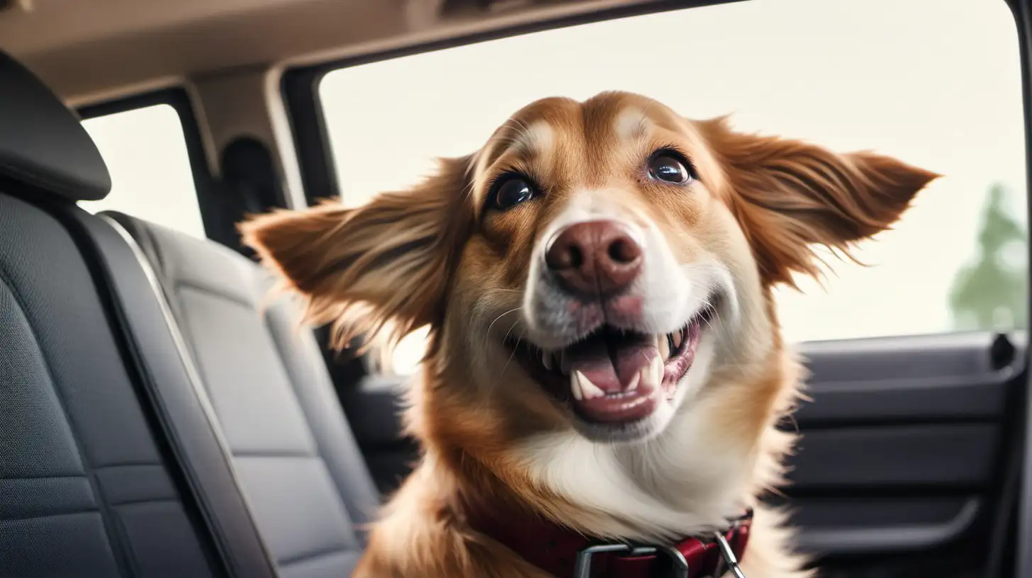Joyful Dog Riding in Car Rear Seat